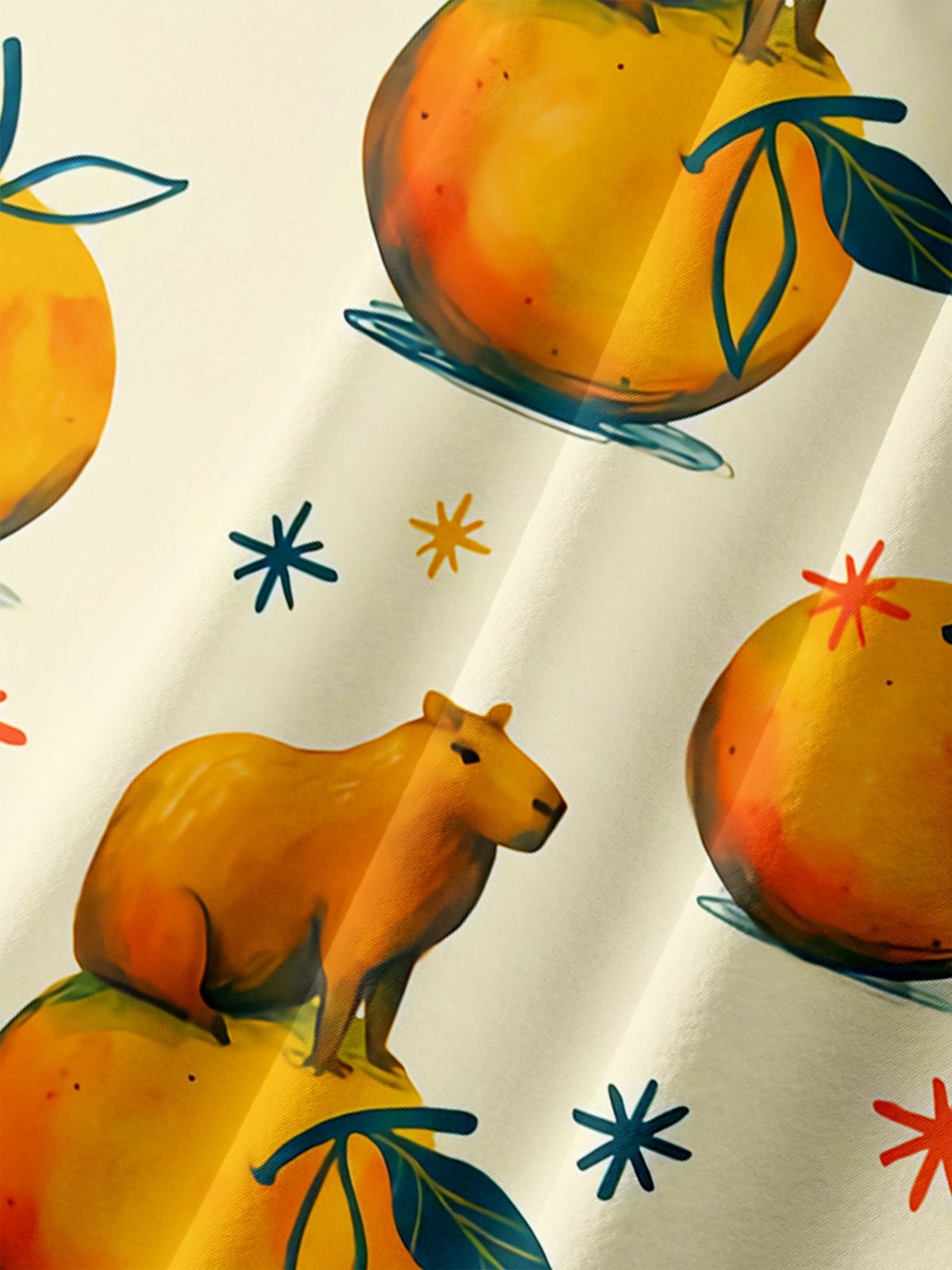 Breathable Capybara on the Orange Chest Pocket Hawaiian Shirt