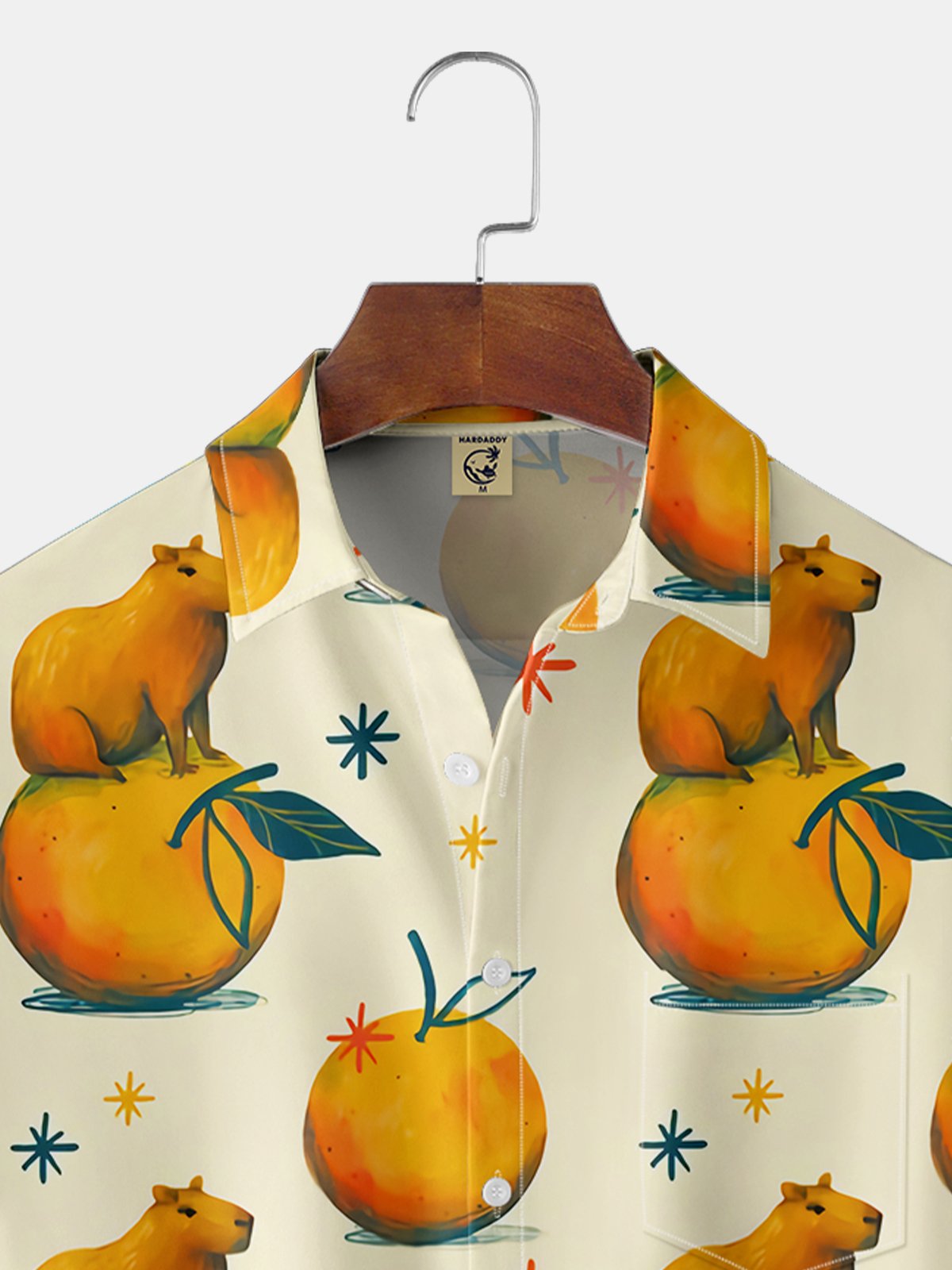 Breathable Capybara on the Orange Chest Pocket Hawaiian Shirt