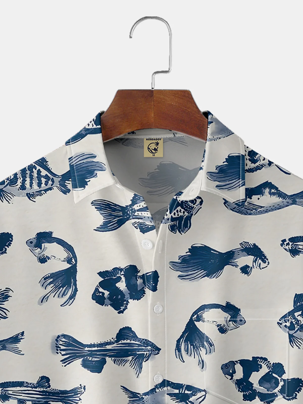 Moisture-wicking Breathable Fishes Chest Pocket Hawaiian Shirt