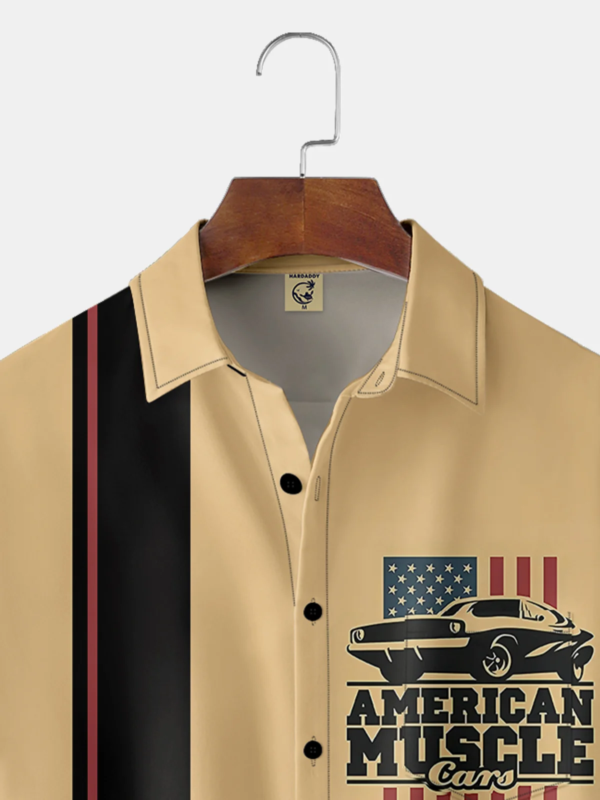 Breathable Retro Car Flag Chest Pocket Bowling Shirt