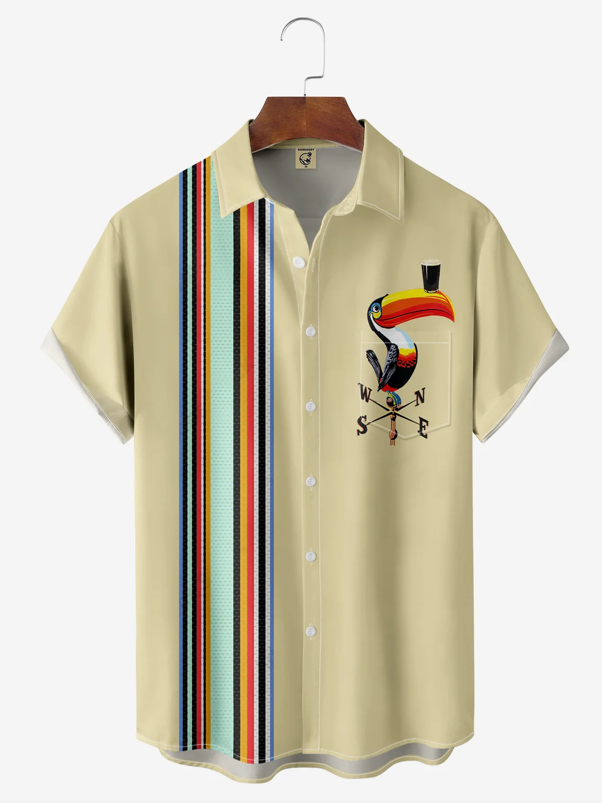 Moisture-Wicking Breathable Toucan Chest Pocket Bowling Shirt