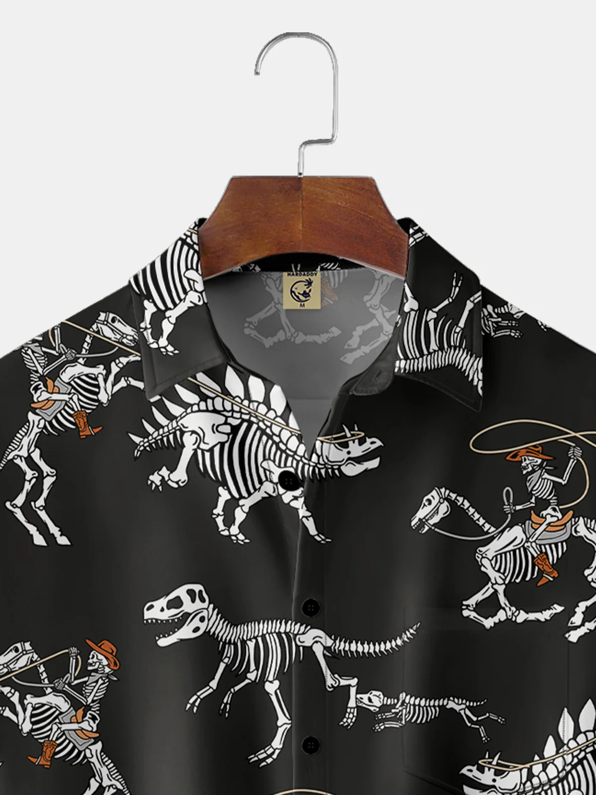 Hardaddy Moisture-Wicking Breathable Skull Dinosaur Chest Pocket Vacation Shirt