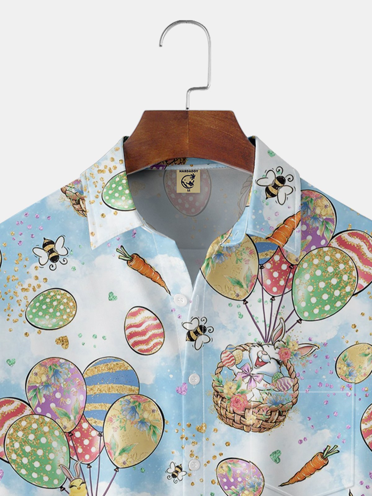 Moisture-wicking Easter Bunny Chest Pocket Hawaiian Shirt