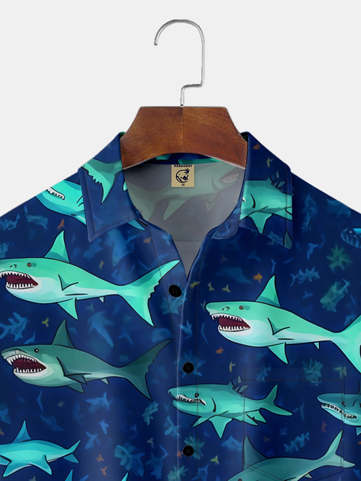 Moisture-wicking Marine Shark Chest Pocket Hawaiian Shirt