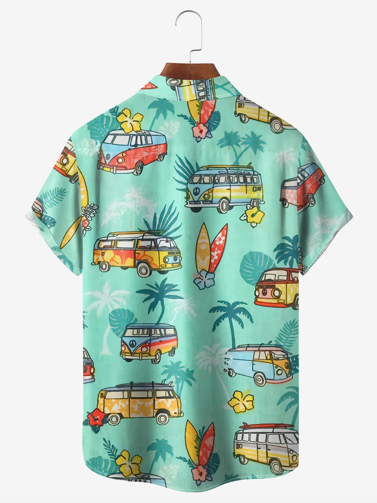 Moisture-wicking Palm Tree Vintage Car Chest Pocket Hawaiian Shirt