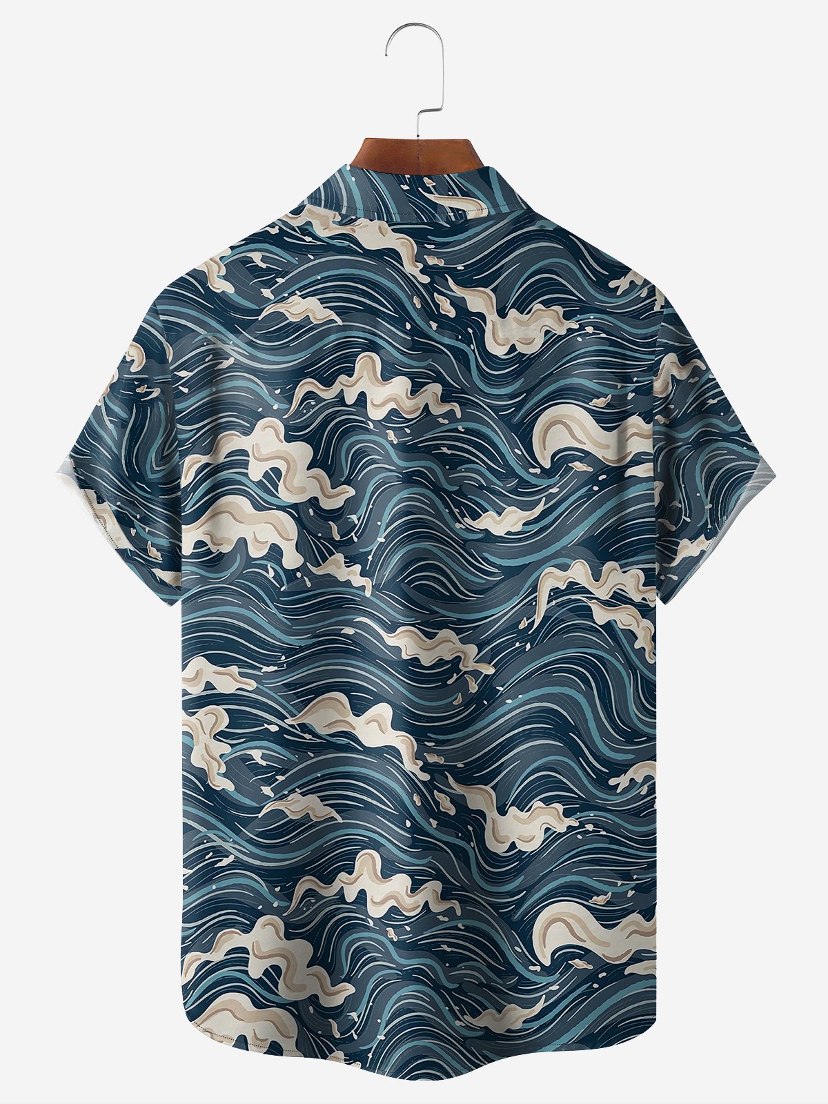 Moisture-wicking Breathable Wave Chest Pocket Hawaiian Shirt