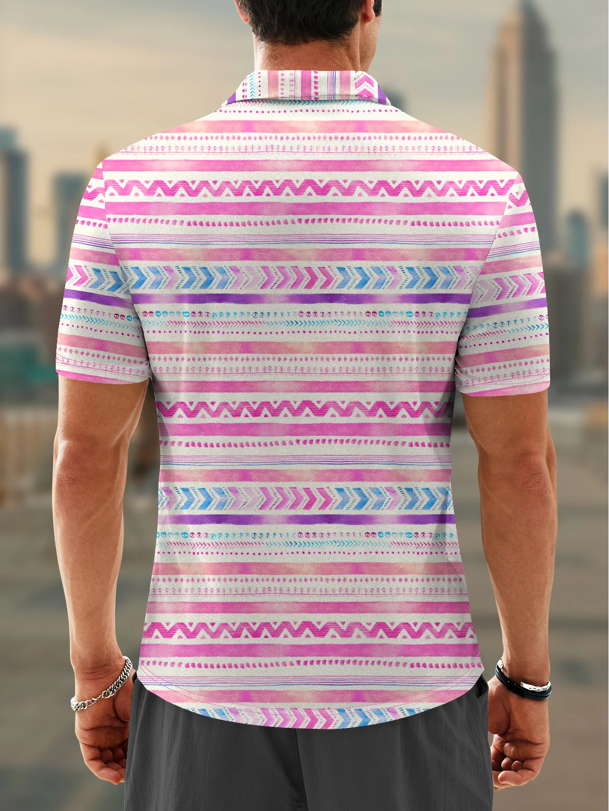 Moisture Wicking Golf Polo Gradient Abstract Geometric