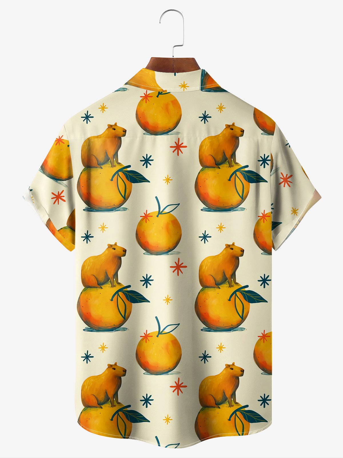 Breathable Capybara on the Orange Chest Pocket Hawaiian Shirt