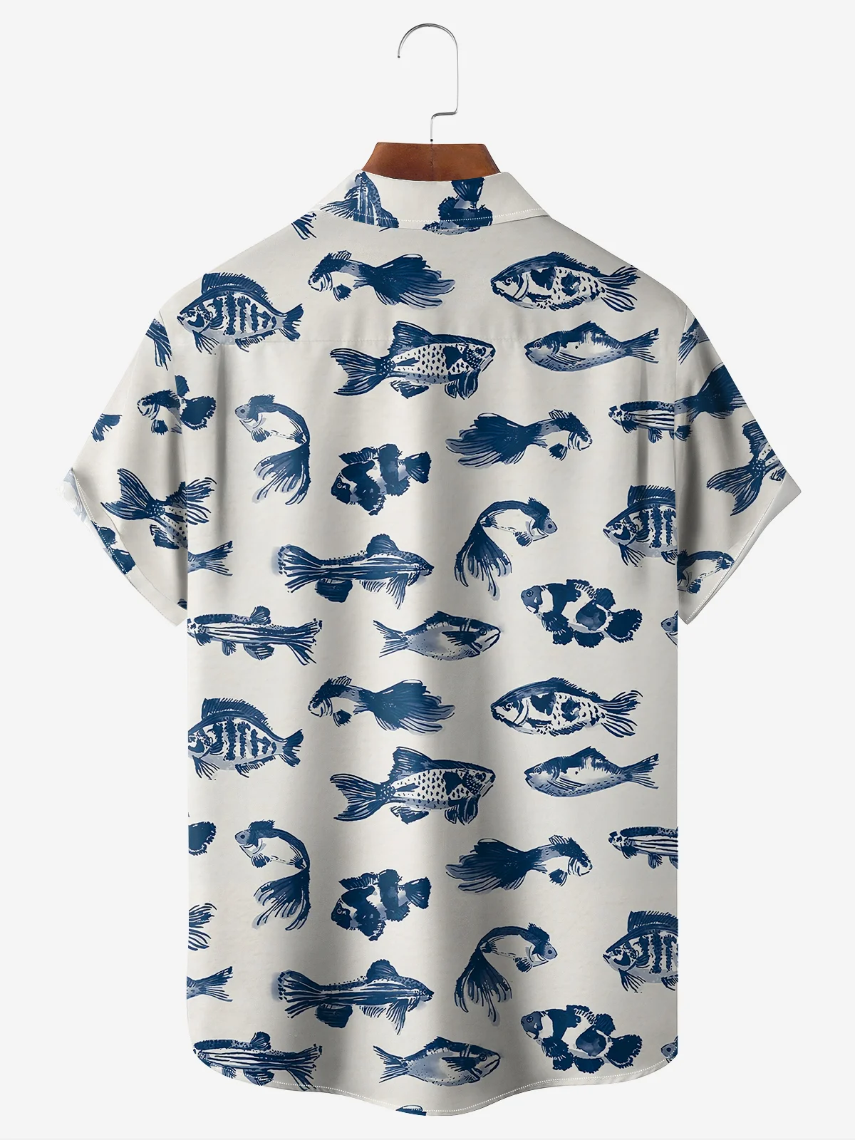 Moisture-wicking Breathable Fishes Chest Pocket Hawaiian Shirt