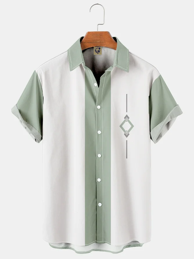 Casual Art Collection Geometric Striped Lapel Short Sleeve Printed Shirt Top