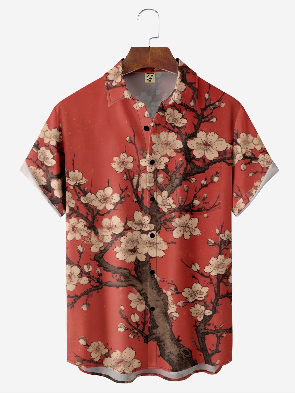 Moisture-wicking Cherry Blossoms Chest Pocket Hawaiian Shirt