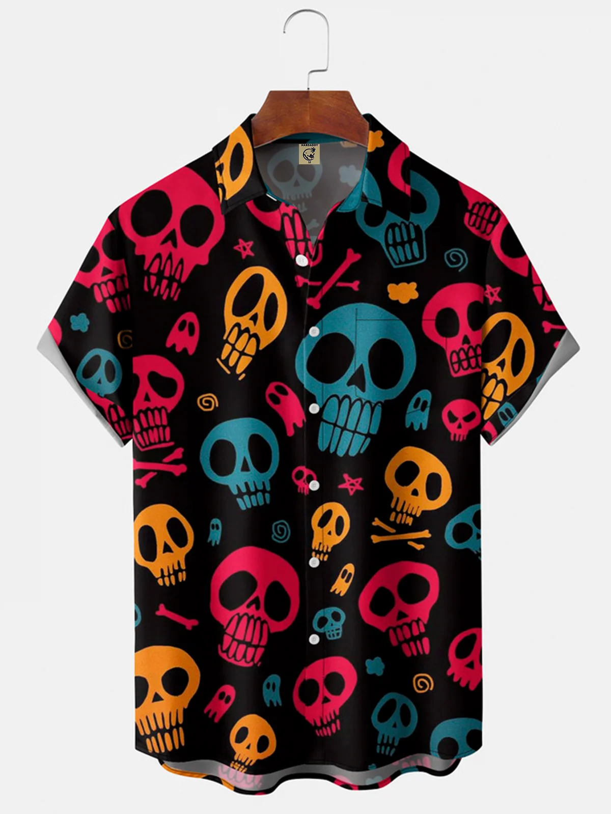 Men's Halloween Skull Print Casual Breathable Short Sleeve Shirt