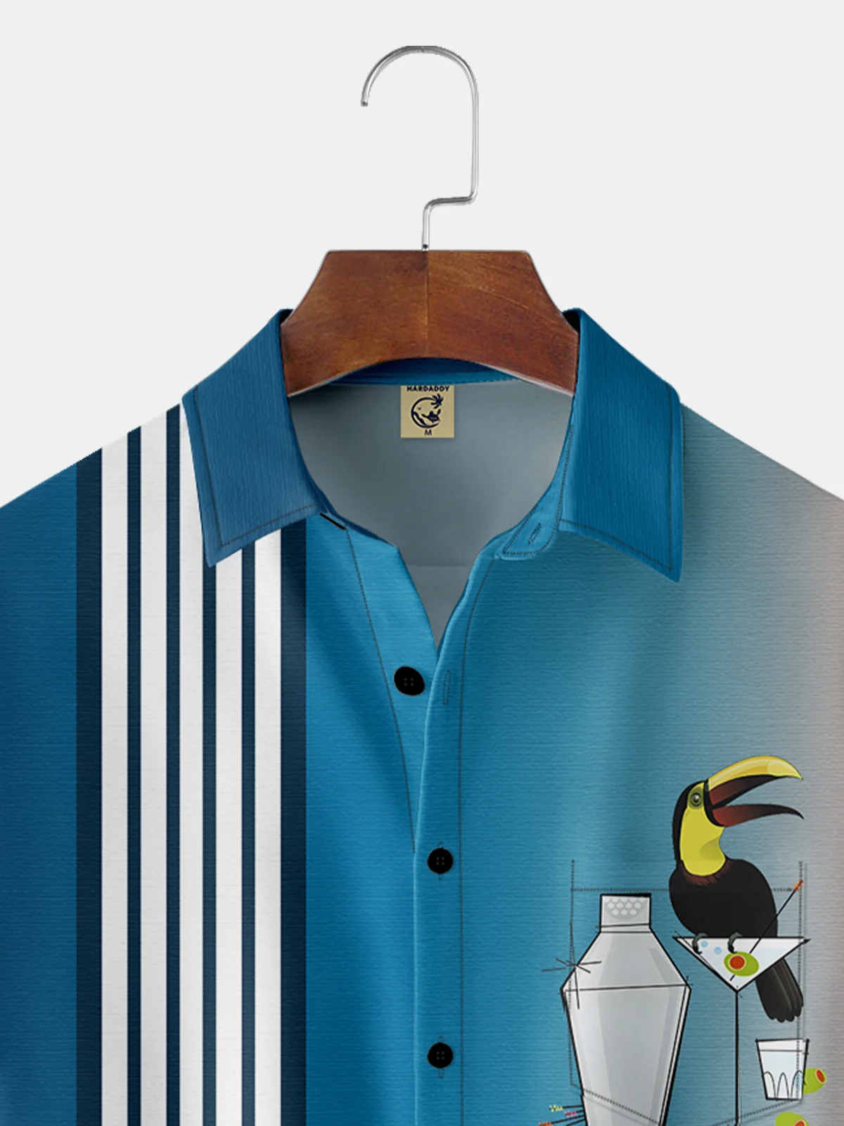 Moisture-wicking Cocktail Parrot Chest Pocket Bowling Shirt