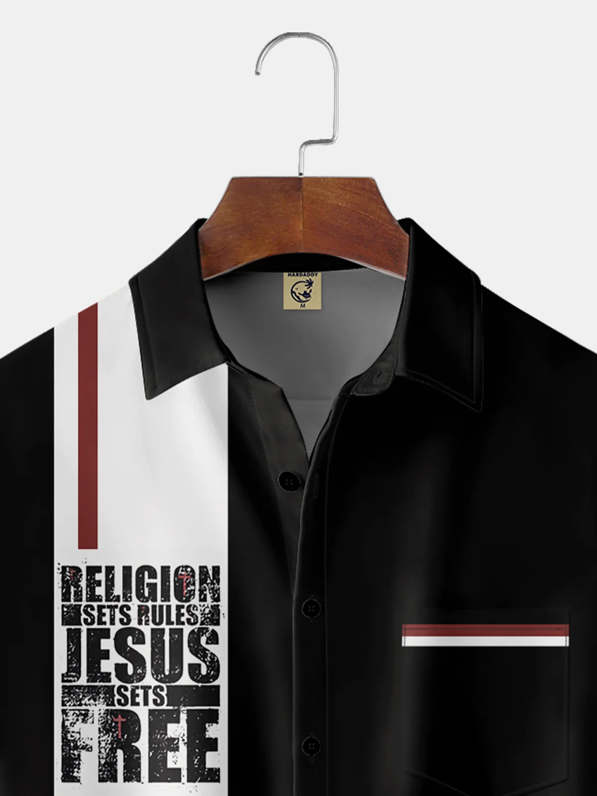 Moisture-wicking Breathable Easter Jesus Chest Pocket Bowling Shirt