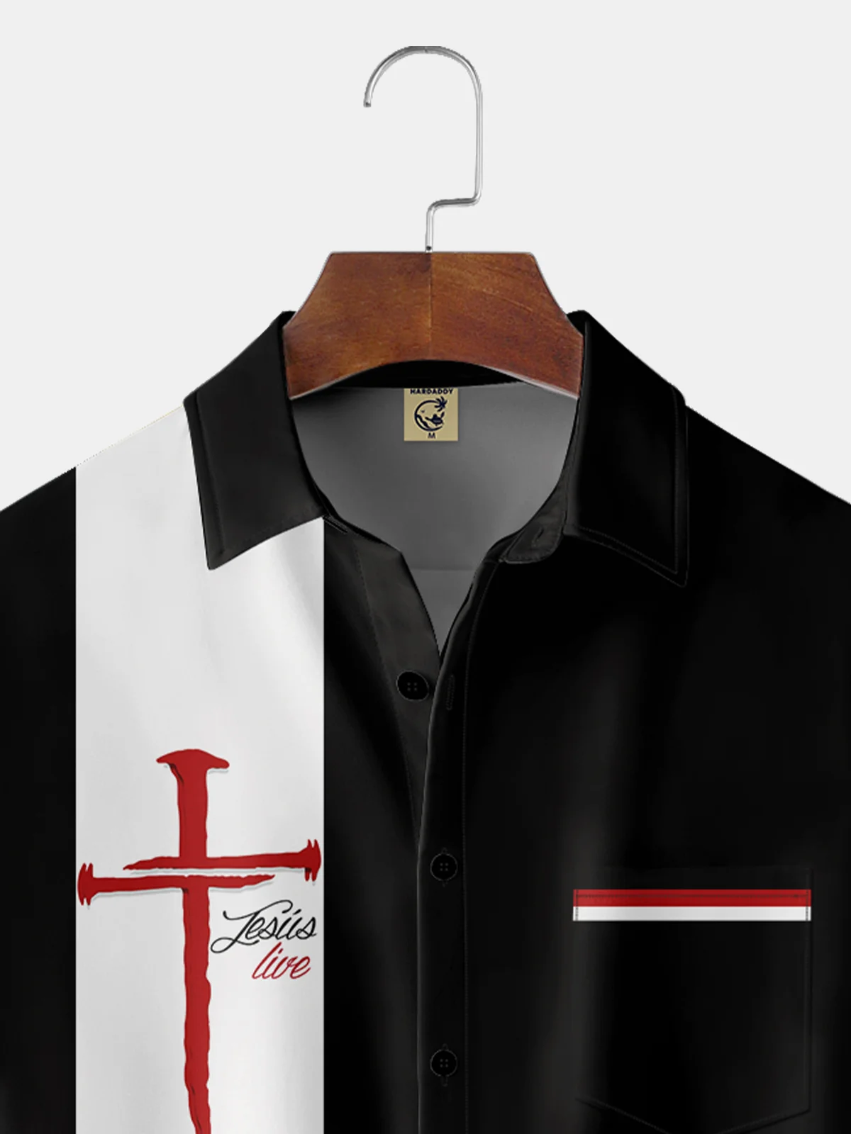 Moisture-wicking Easter Jesus Crucifixion Chest Pocket Bowling Shirt