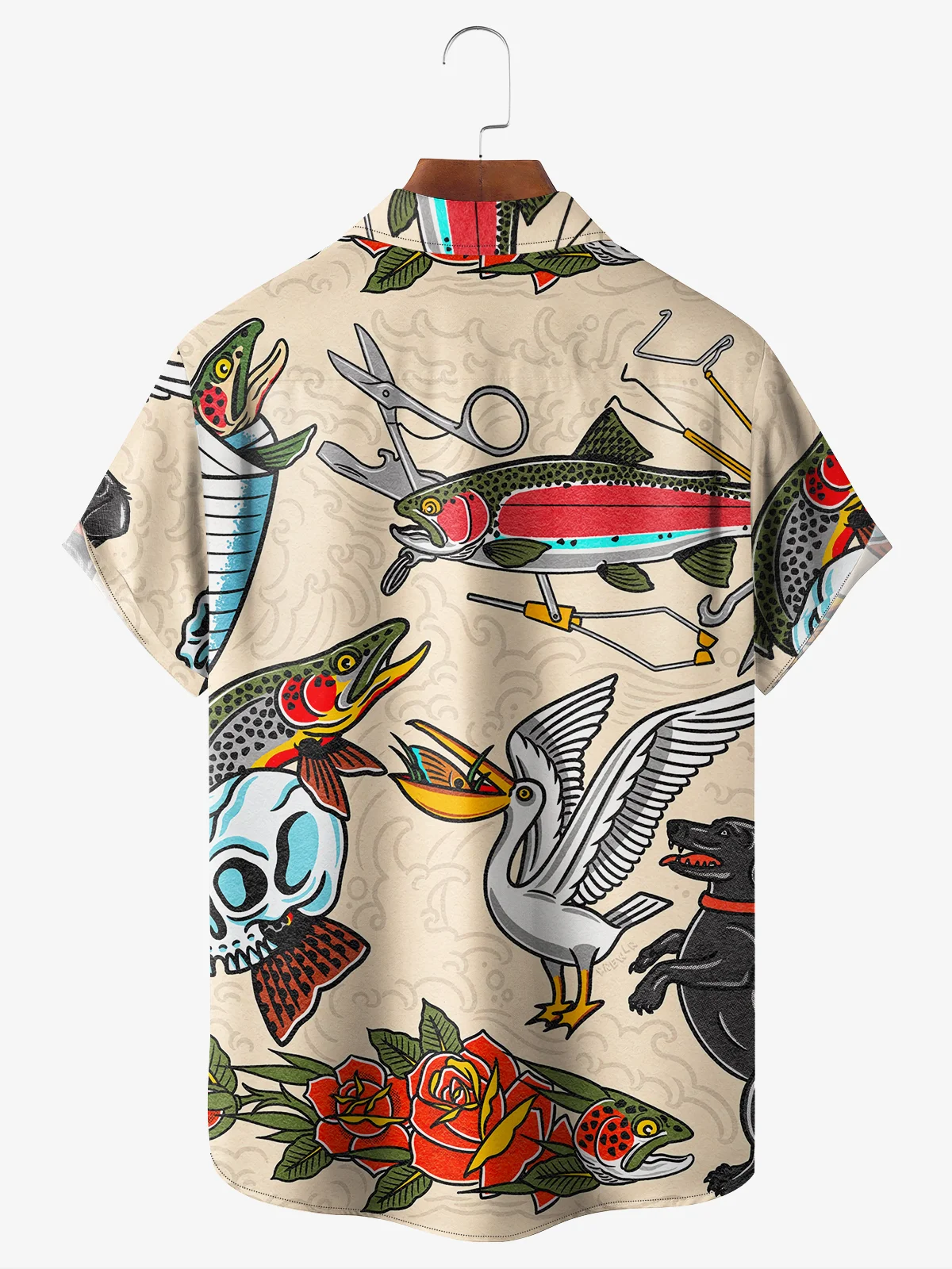 Moisture-wicking Vintage Fish Chest Pocket Hawaiian Shirt