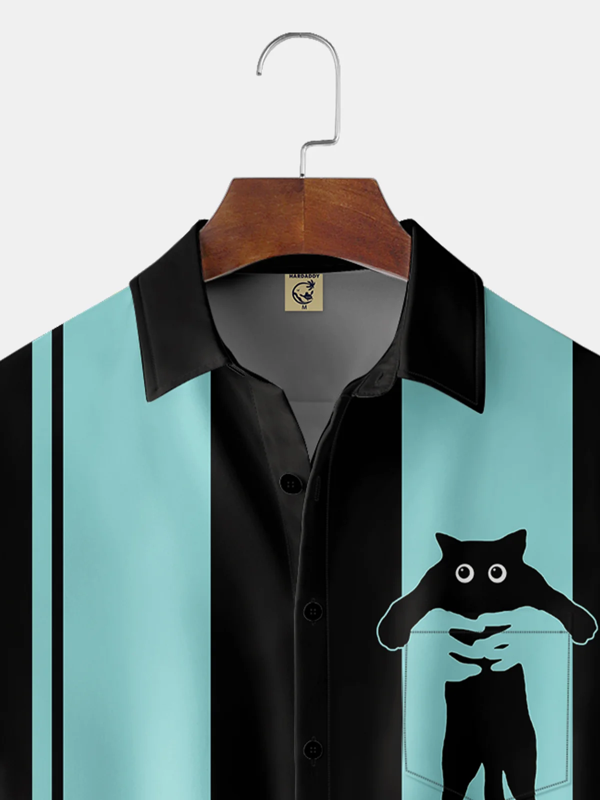 Moisture-wicking Black Cat Chest Pocket Bowling Shirt
