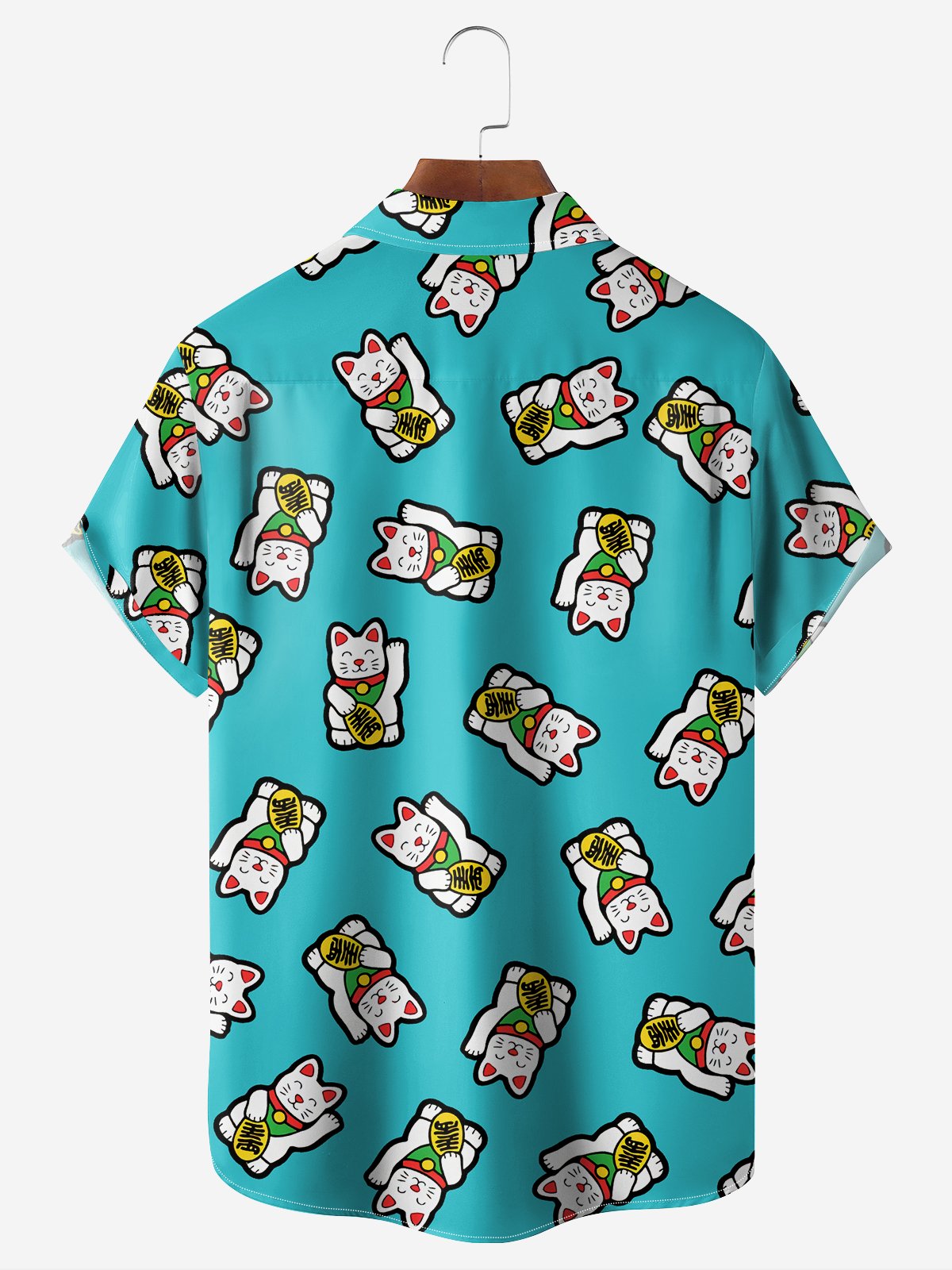 Moisture-wicking Maneki Neko Chest Pocket Hawaiian Shirt
