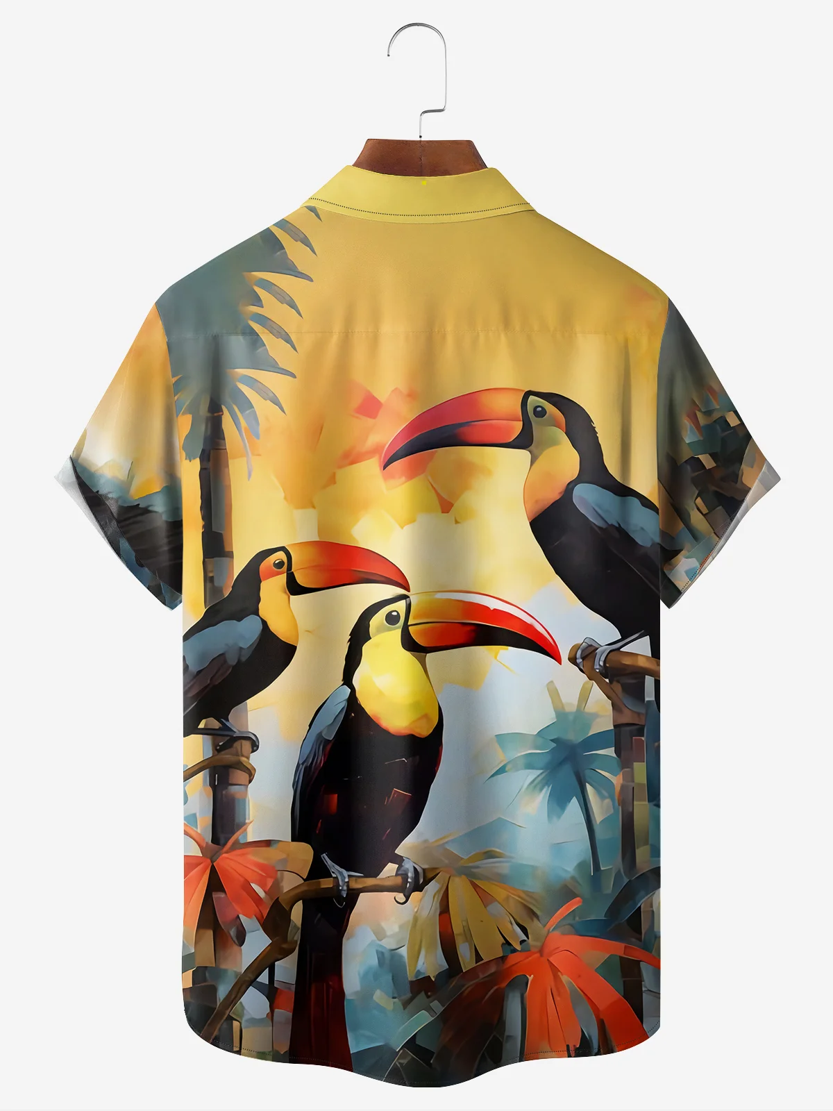 Moisture-wicking Tropical Parrots Chest Pocket Hawaiian Shirt