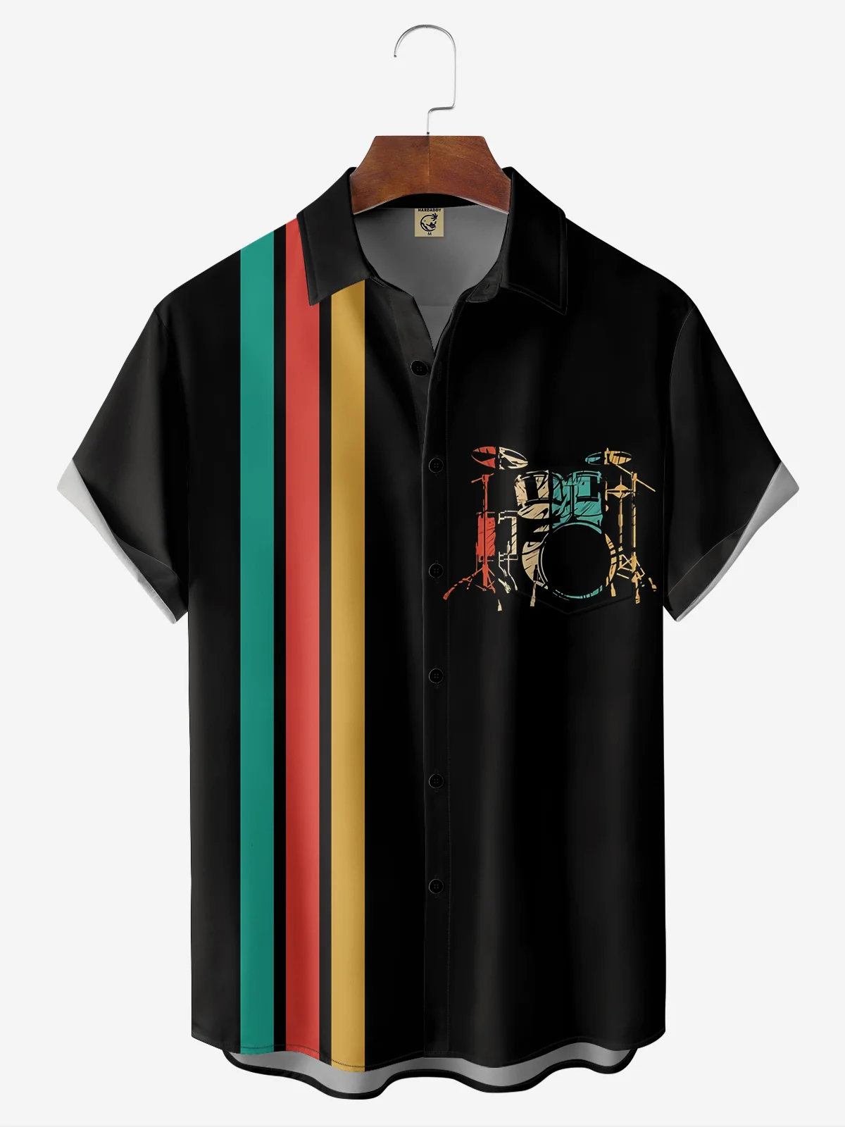 Moisture-wicking Music Drum set Chest Pocket Bowling Shirt