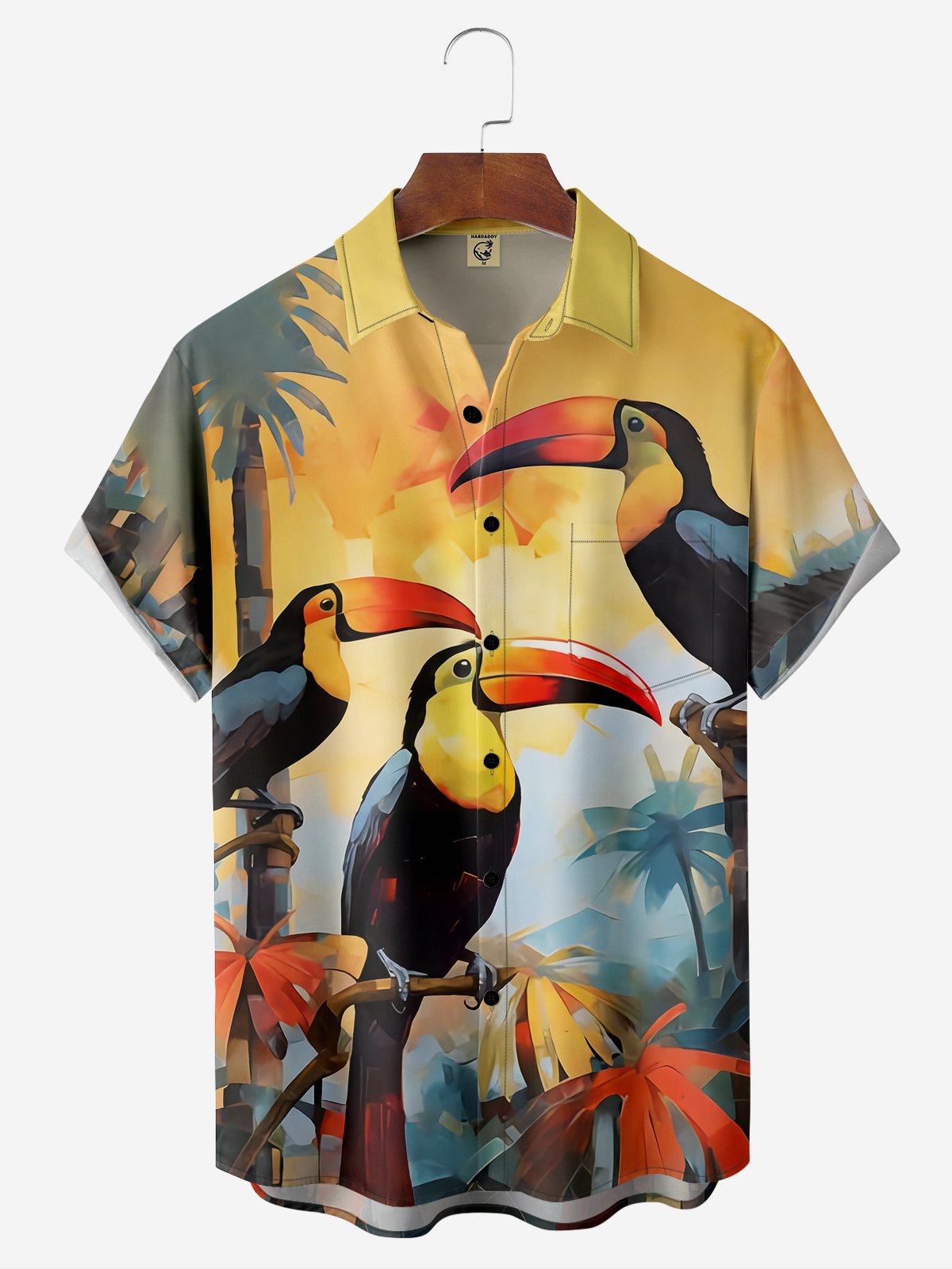 Moisture-wicking Tropical Parrots Chest Pocket Hawaiian Shirt