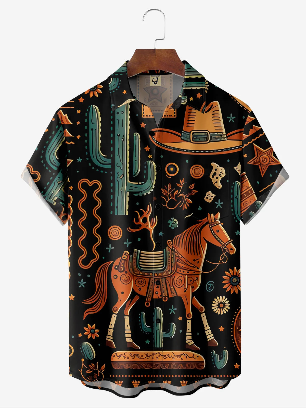 Moisture-wicking Western Cowboy Chest Pocket Hawaiian Shirt