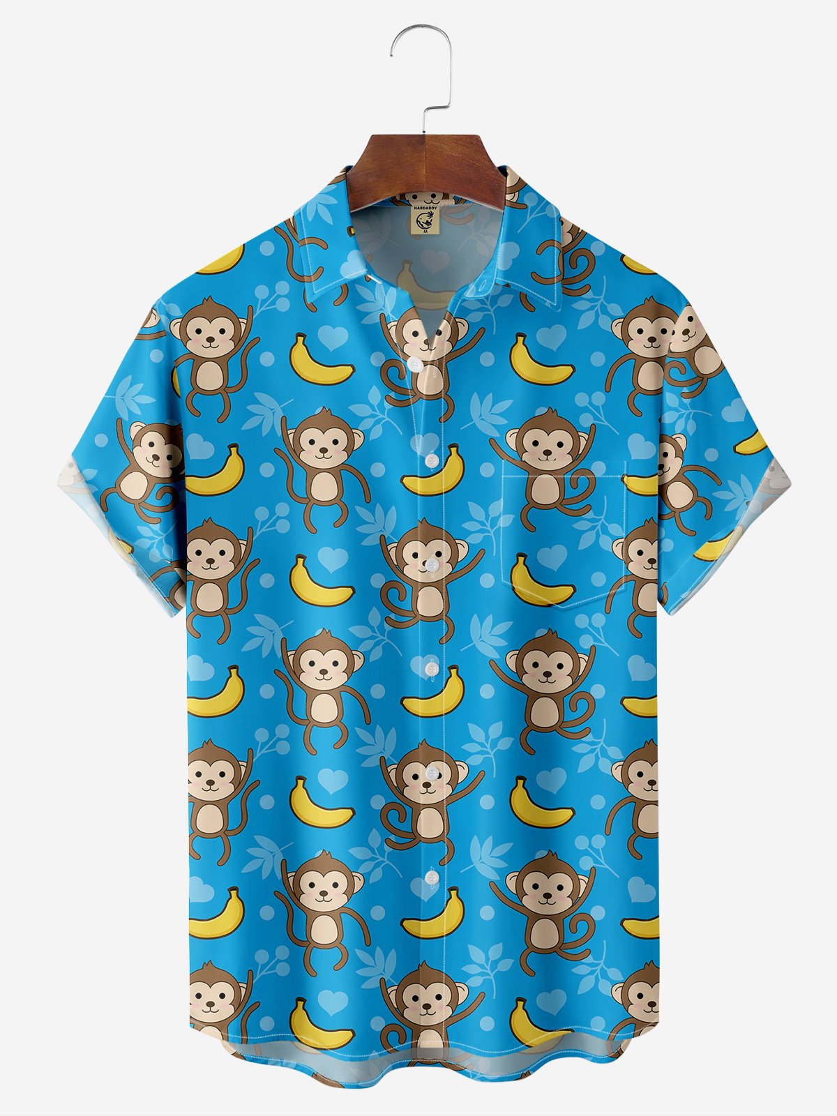 Moisture-wicking Cartoon Monkey Chest Pocket Hawaiian Shirt