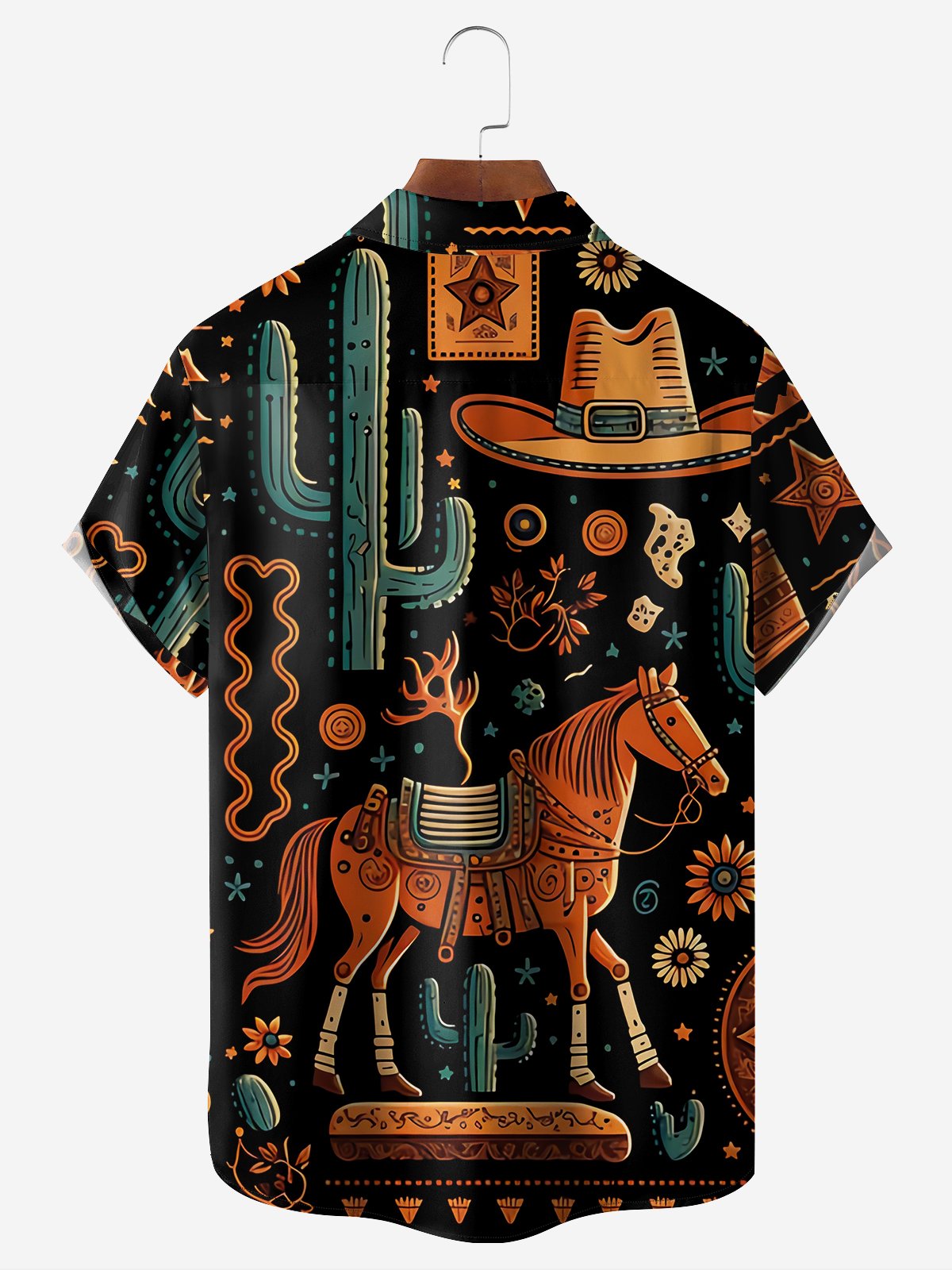 Moisture-wicking Western Cowboy Chest Pocket Hawaiian Shirt