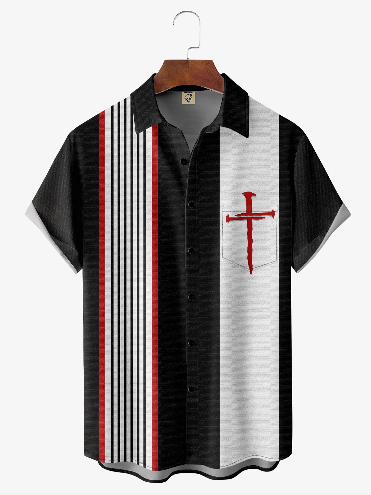 Moisture-wicking Easter Cross Chest Pocket Bowling Shirt