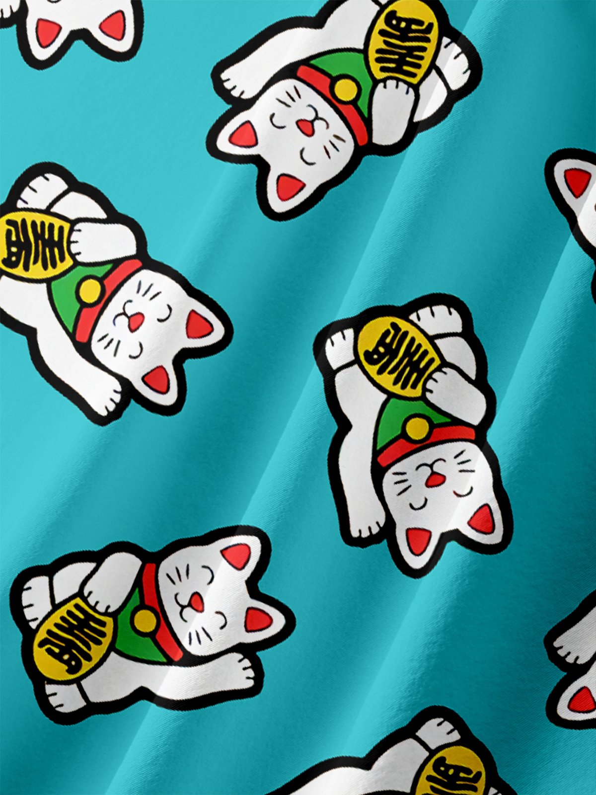 Moisture-wicking Maneki Neko Chest Pocket Hawaiian Shirt