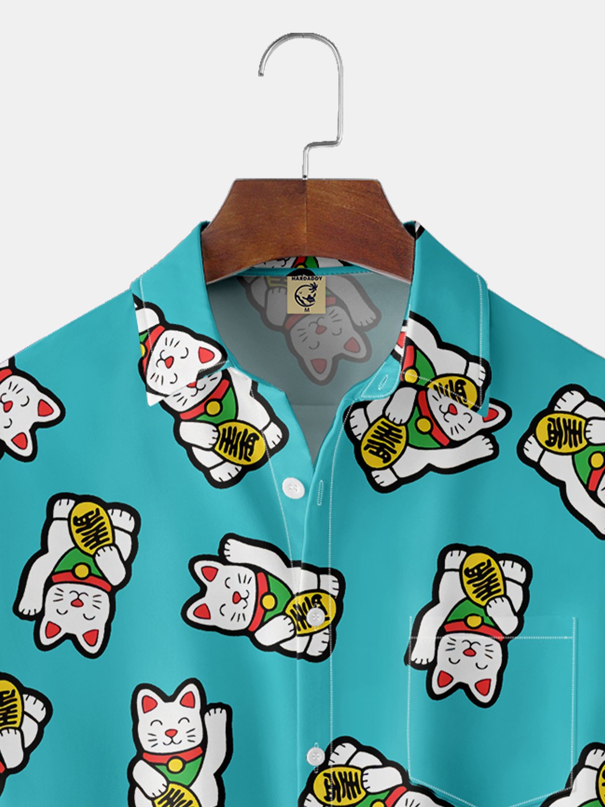 Moisture-wicking Maneki Neko Chest Pocket Hawaiian Shirt