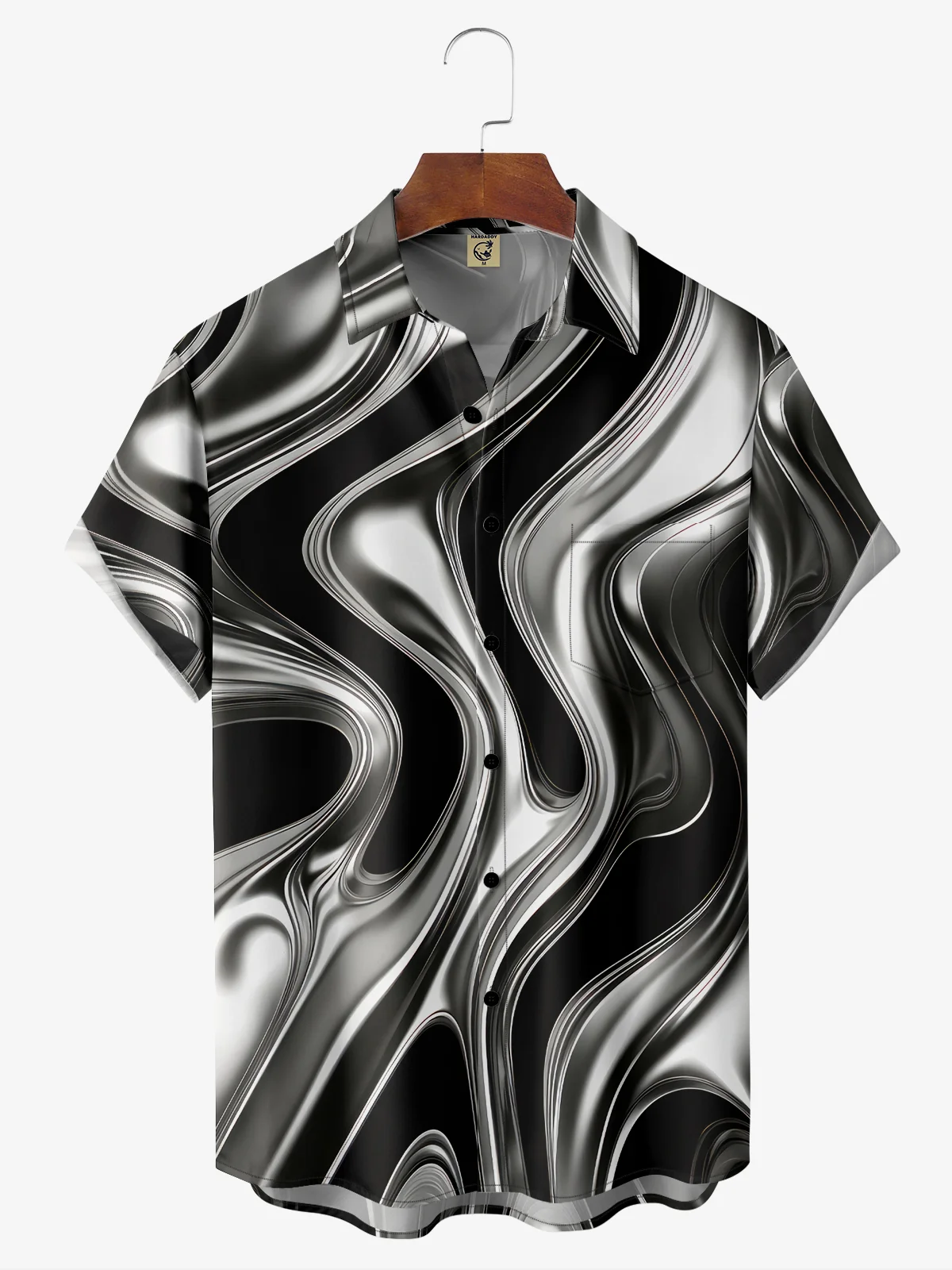 Moisture-wicking 3D Line Art Chest Pocket Hawaiian Shirt