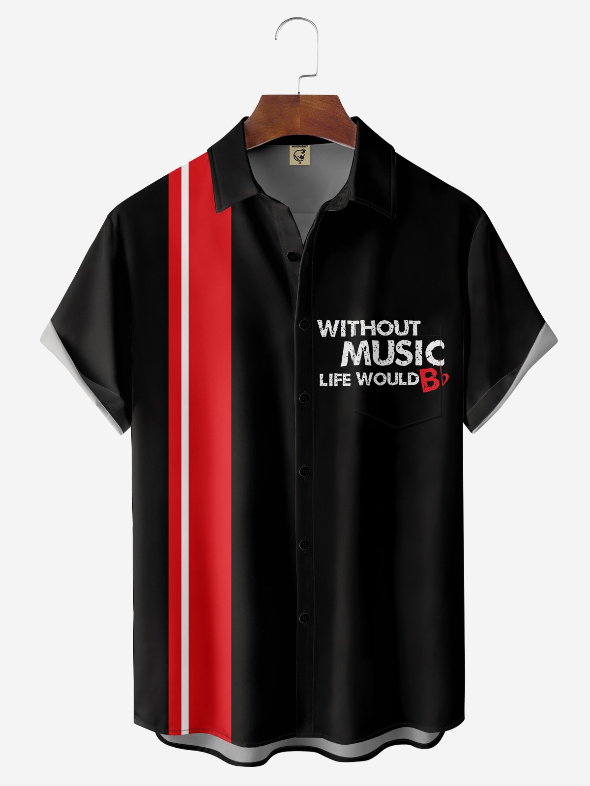 Moisture-wicking Text Music Chest Pocket Bowling Shirt