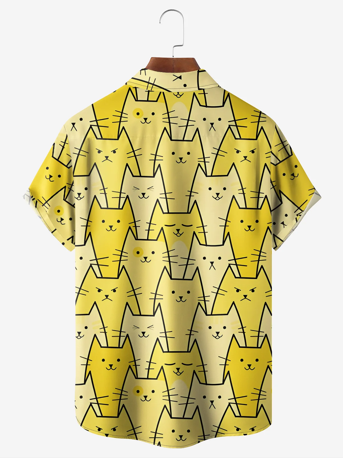 Moisture-wicking Geometric Cat Chest Pocket Hawaiian Shirt