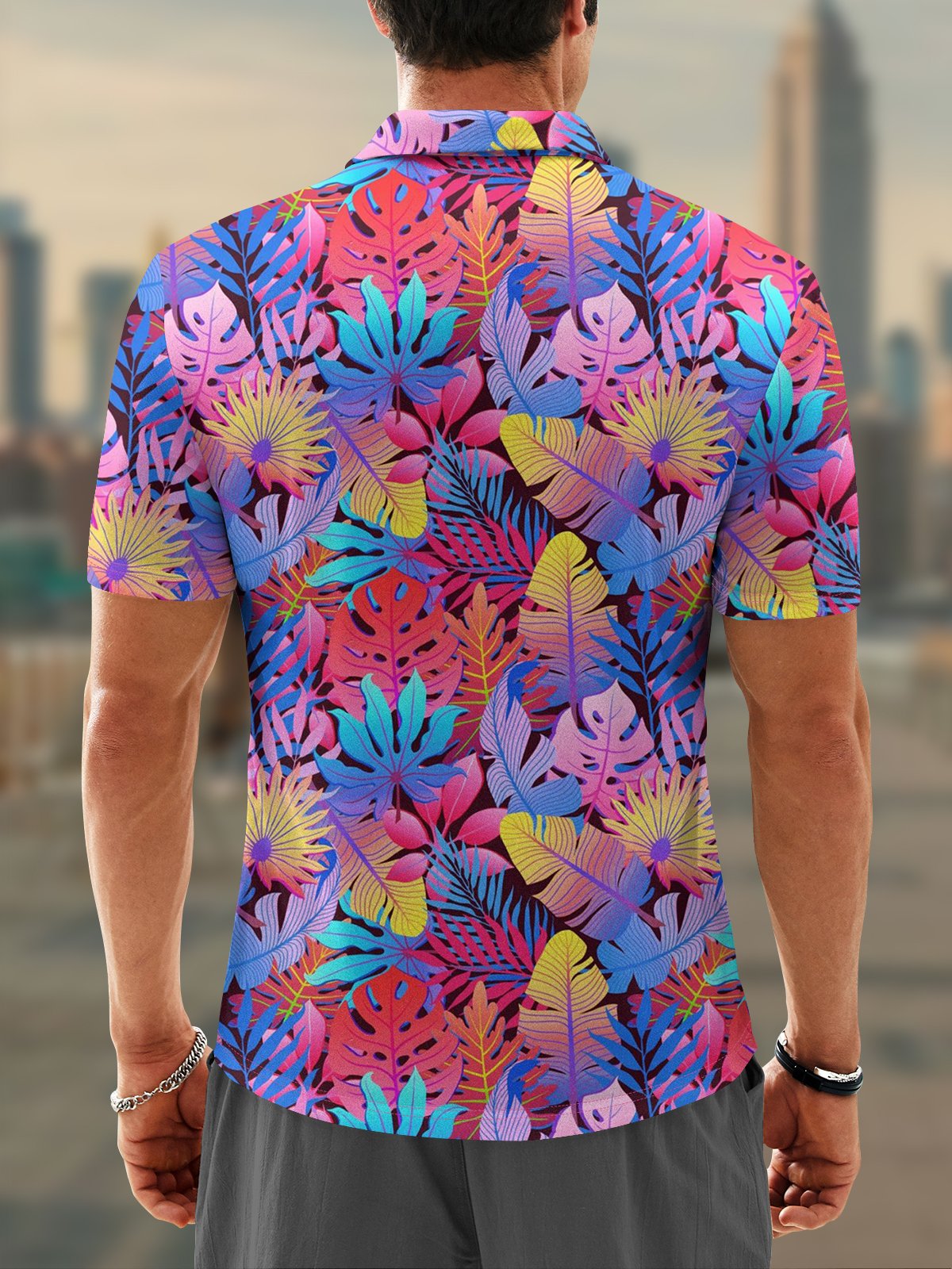 Moisture-wicking Golf Polo Gradient Tropical Plant