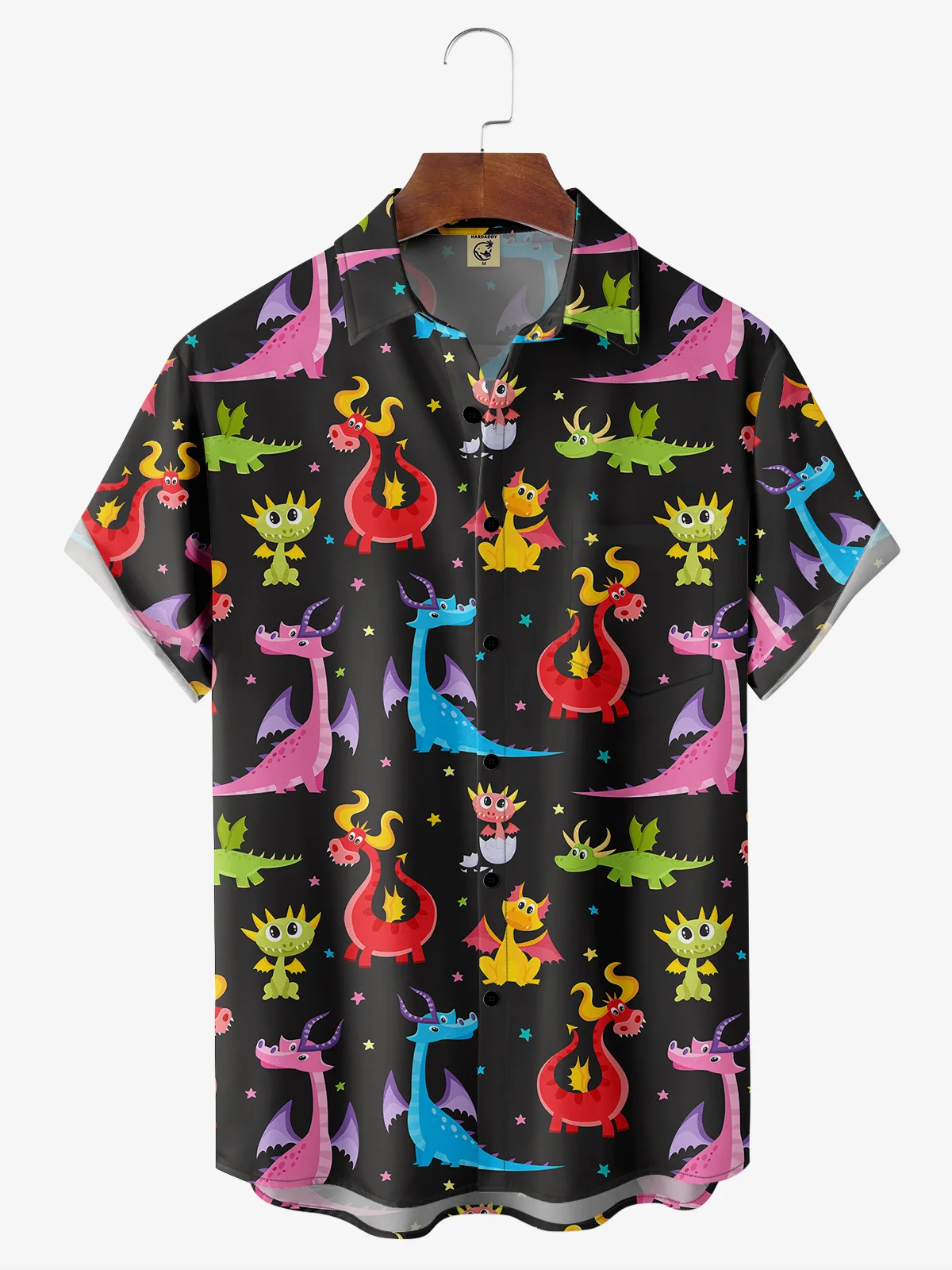 Moisture Wicking Cartoon Dragon Chest Pocket Casual Shirt