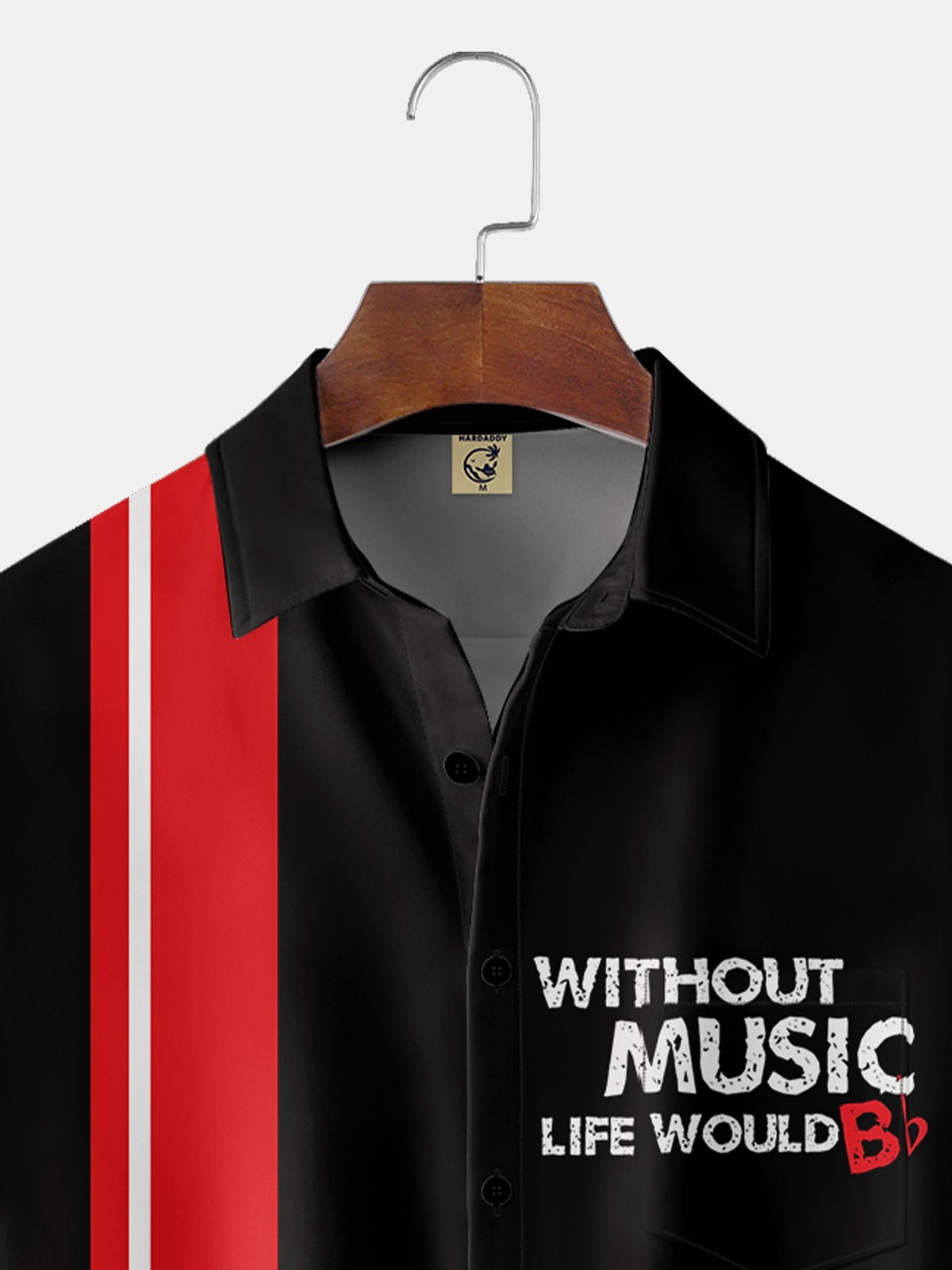 Moisture-wicking Text Music Chest Pocket Bowling Shirt