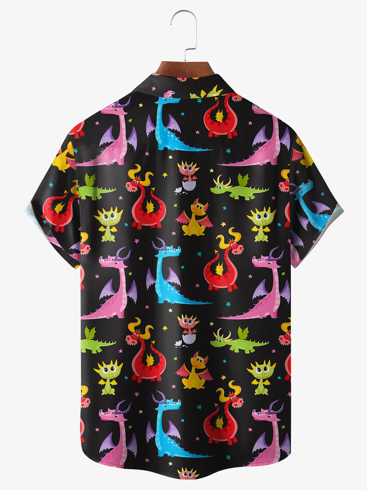 Moisture Wicking Cartoon Dragon Chest Pocket Casual Shirt