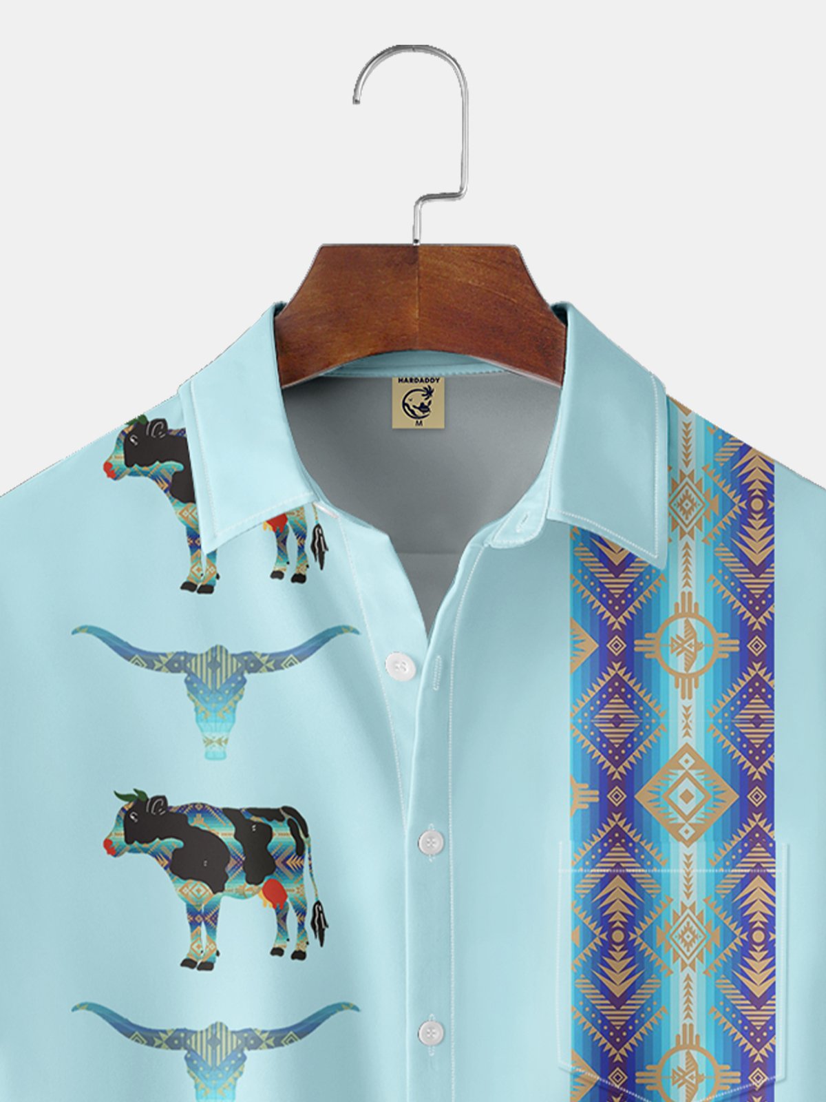 Ethnic Geometry Cow Bowling Shirt By Andreea Dumuta