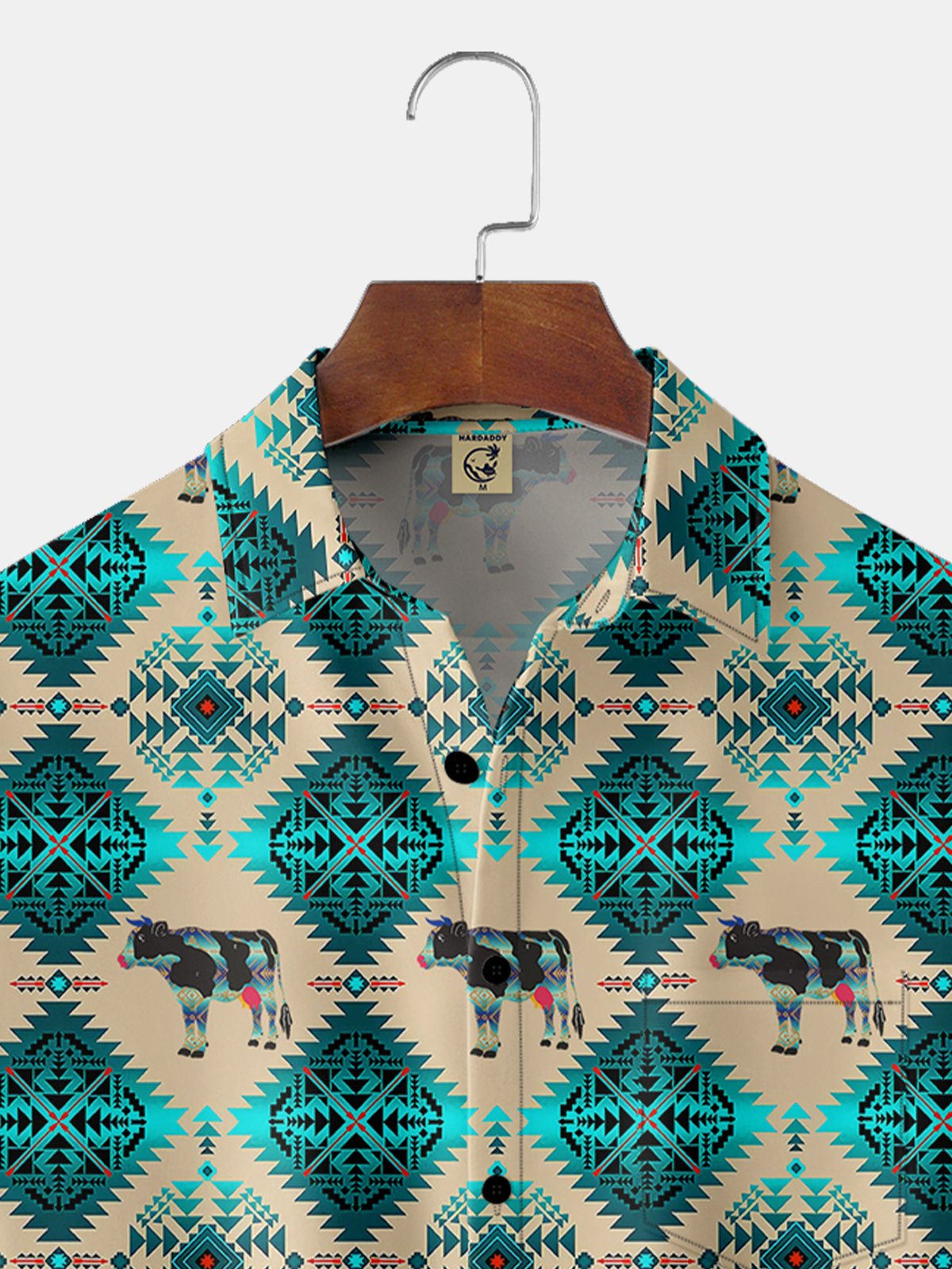 Gradient Ethnic Geometry Cow Hawaiian Shirt By Andreea Dumuta