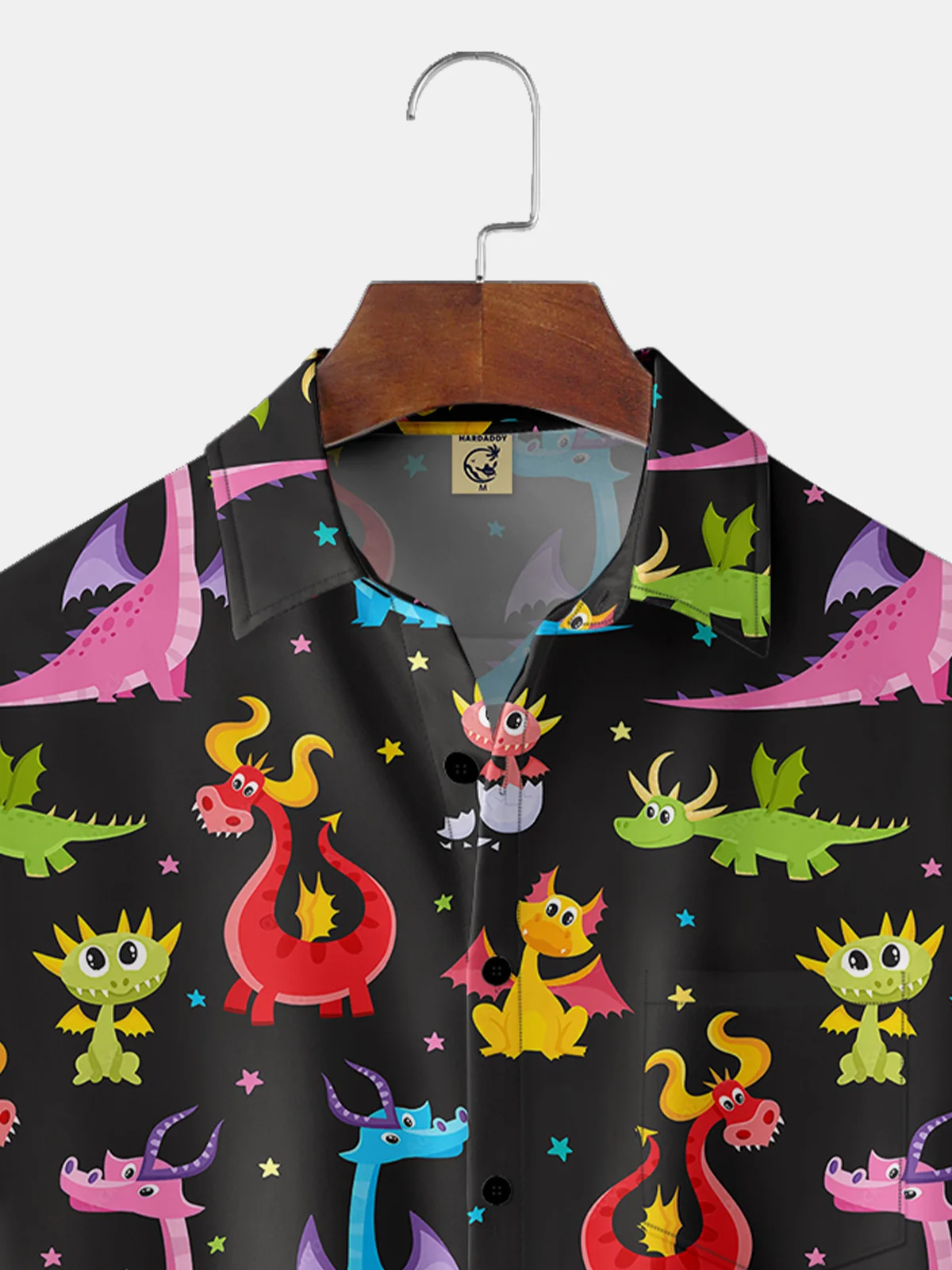 Moisture Wicking Cartoon Dragon Chest Pocket Casual Shirt