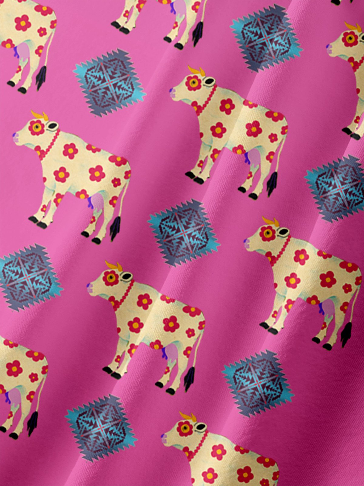 Ethnic Geometry Cow Hawaiian Shirt By Andreea Dumuta