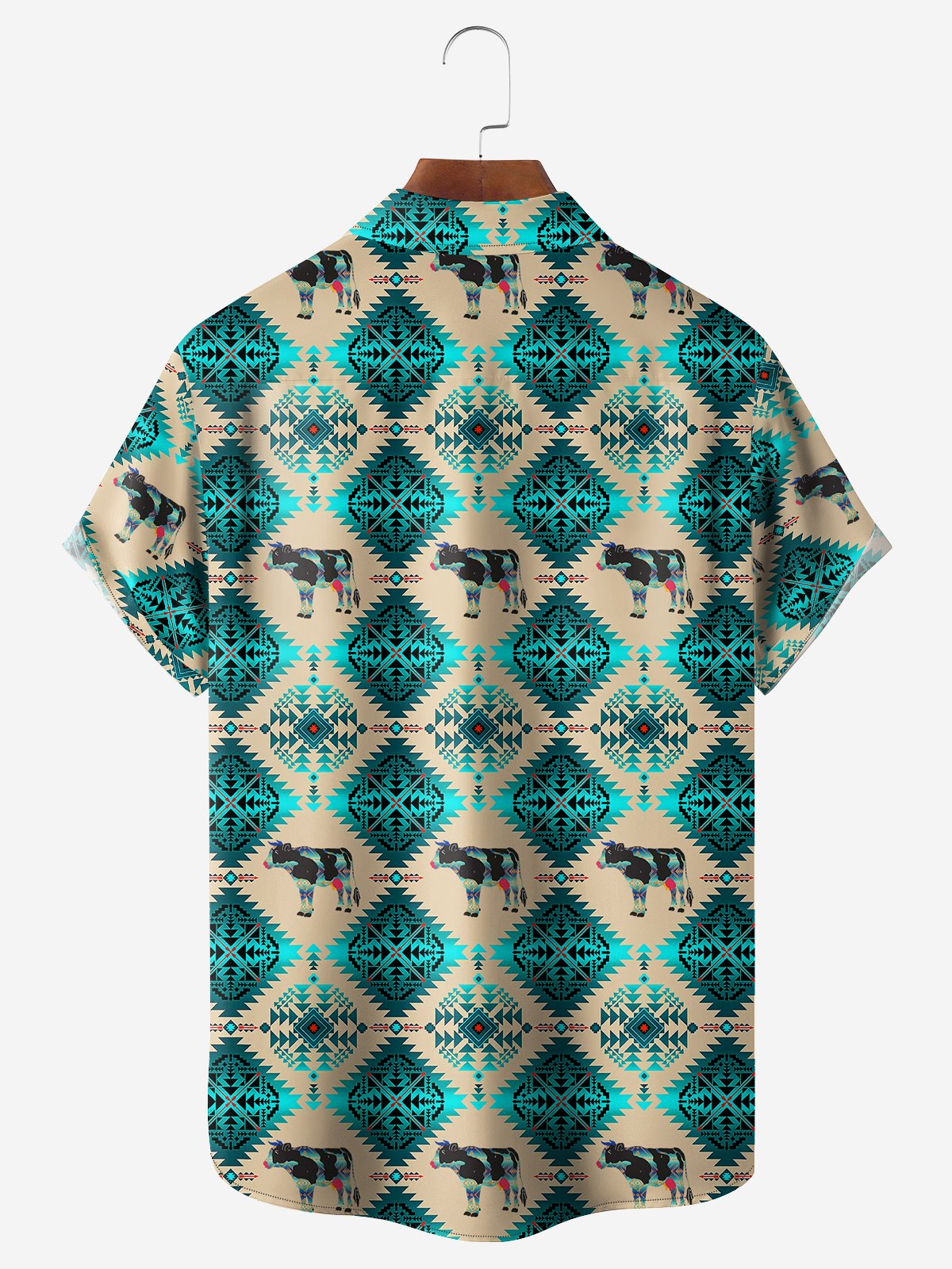 Gradient Ethnic Geometry Cow Hawaiian Shirt By Andreea Dumuta