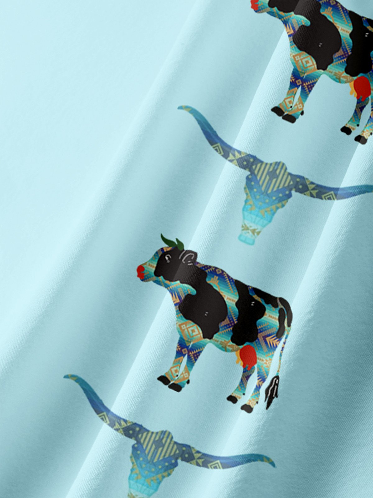 Ethnic Geometry Cow Bowling Shirt By Andreea Dumuta