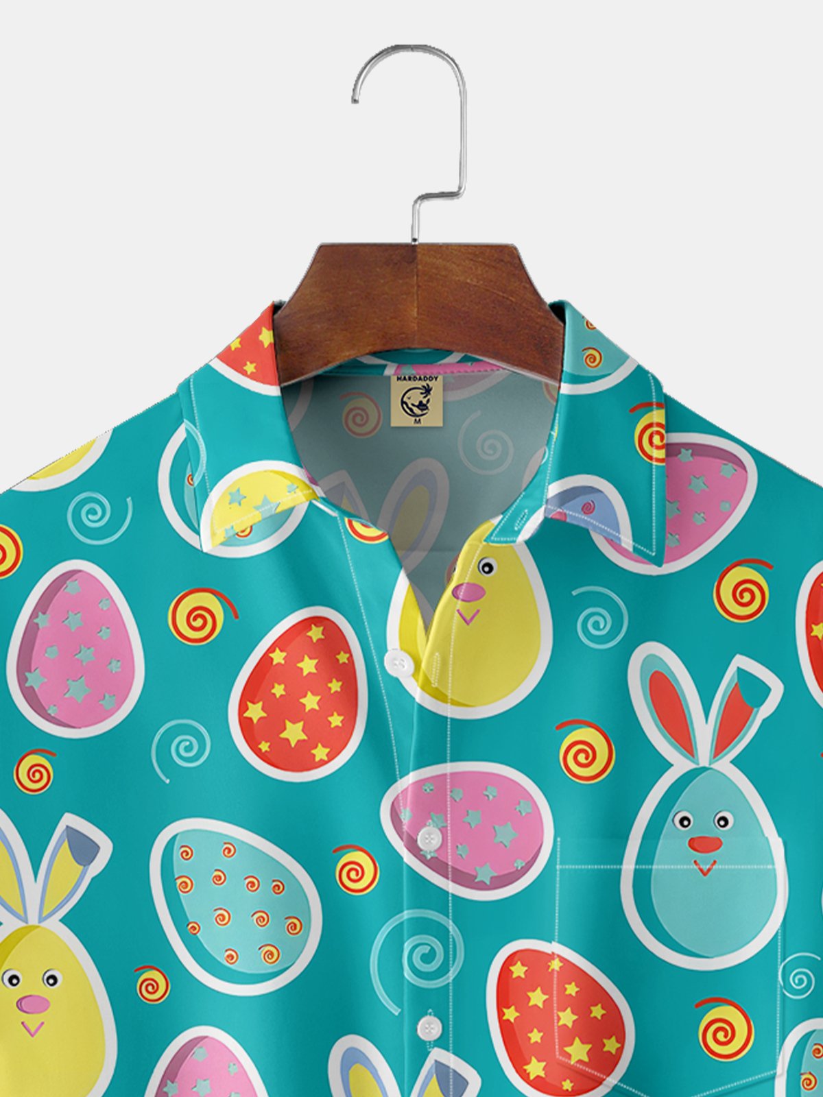 Moisture-wicking Easter Egg Bunny Chest Pocket Hawaiian Shirt