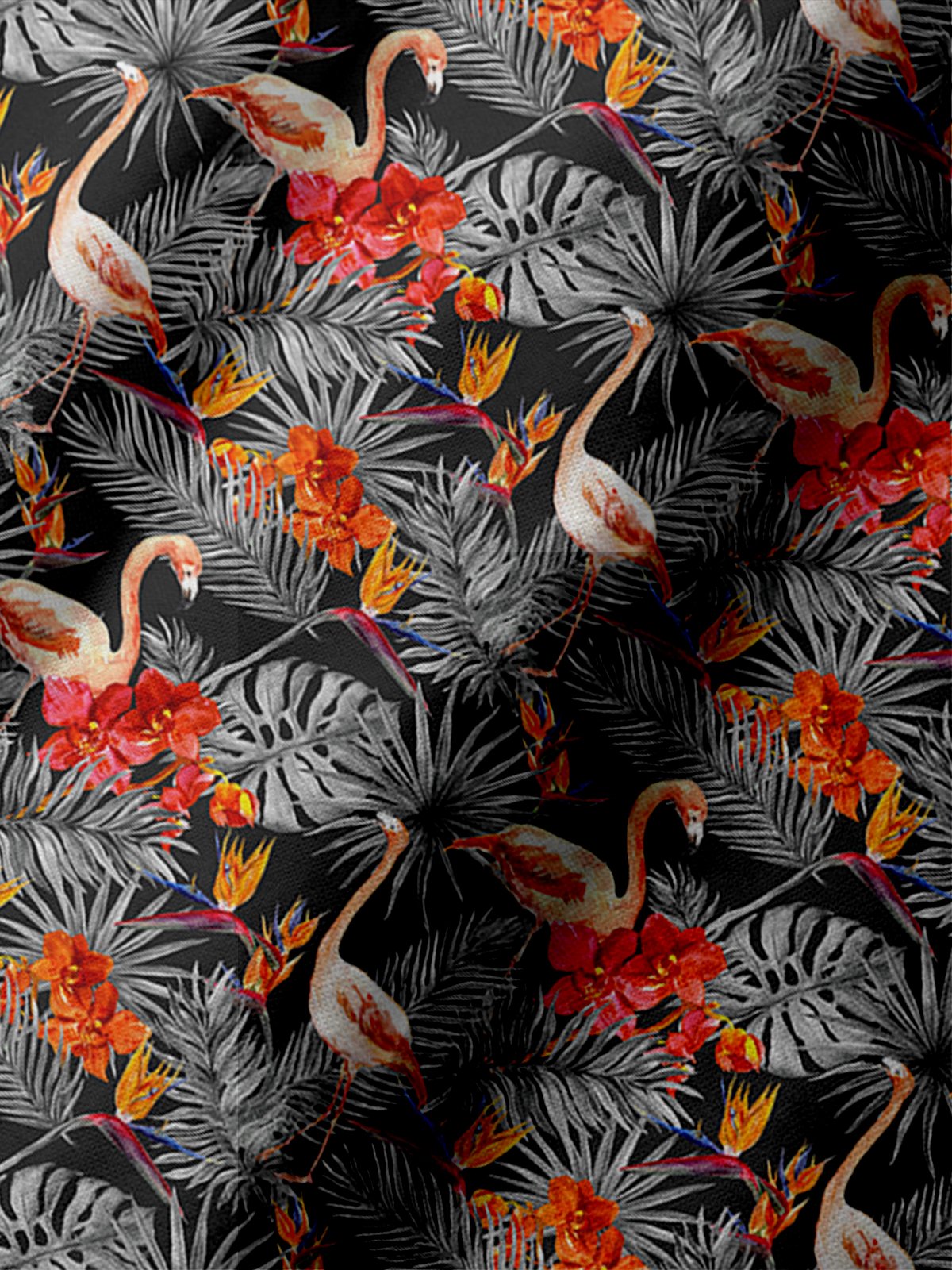 Moisture-wicking Golf Polo Tropical Plants Flamingo