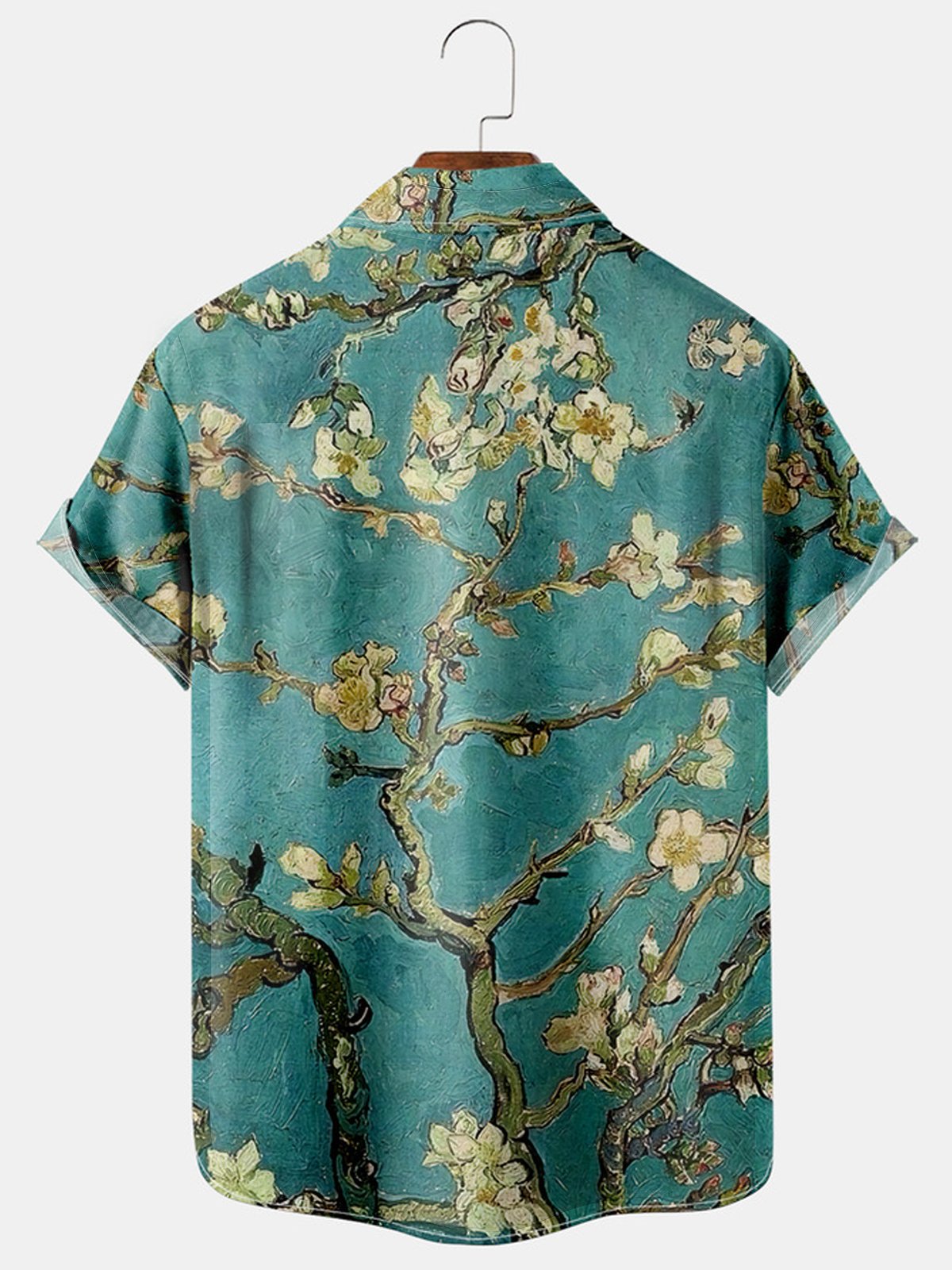 Mens Retro Van Gogh Almond Blossoms Painting Lapel Loose Short Sleeve Funky Hawaiian Shirts