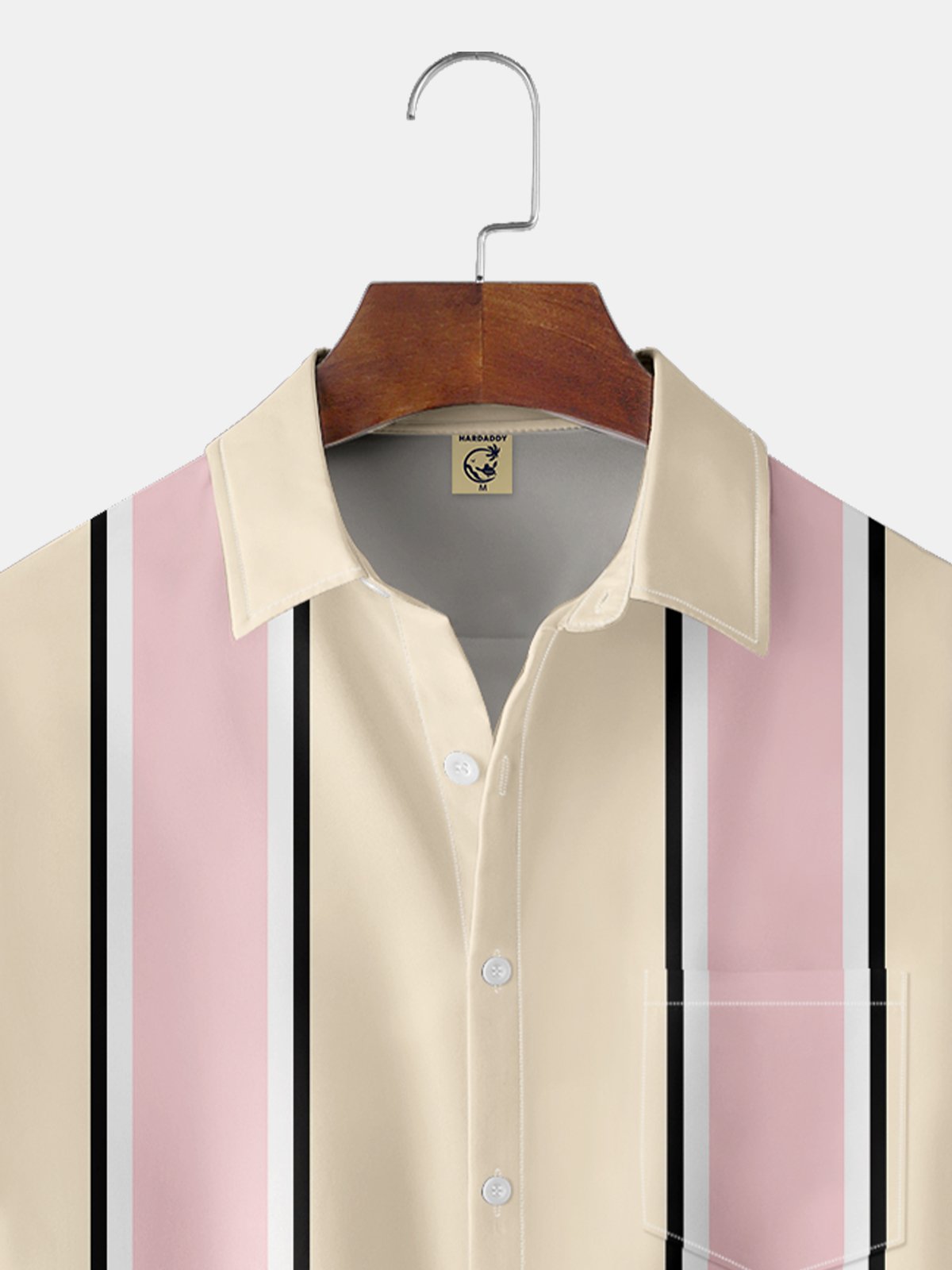 Moisture-wicking Contrast Color Geometric Chest Pocket Bowling Shirt