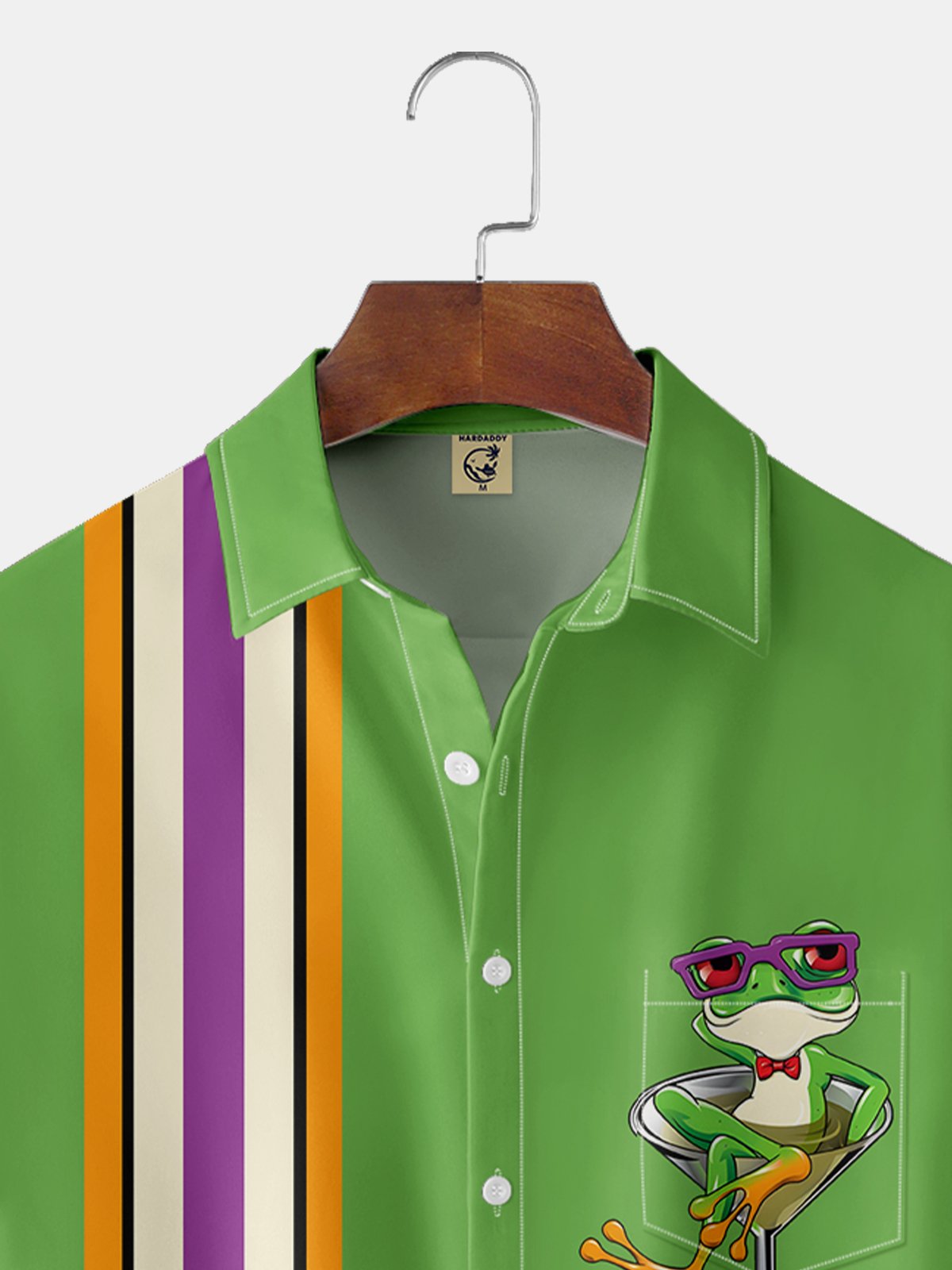 Hardaddy Moisture-wicking Frog Cocktail Chest Pocket Bowling Shirt