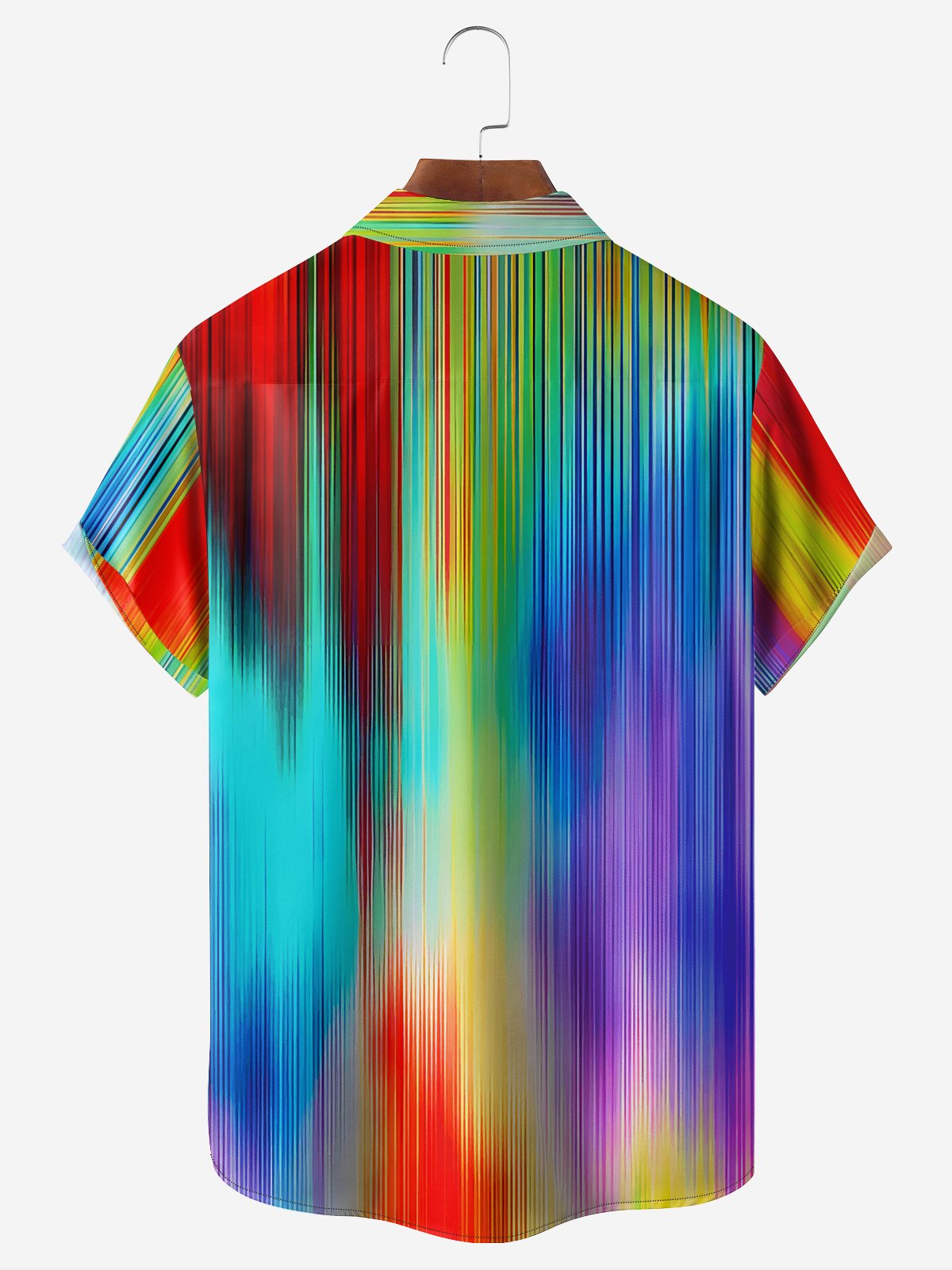 Moisture-wicking Color Strip Art Chest Pocket Hawaiian Shirt